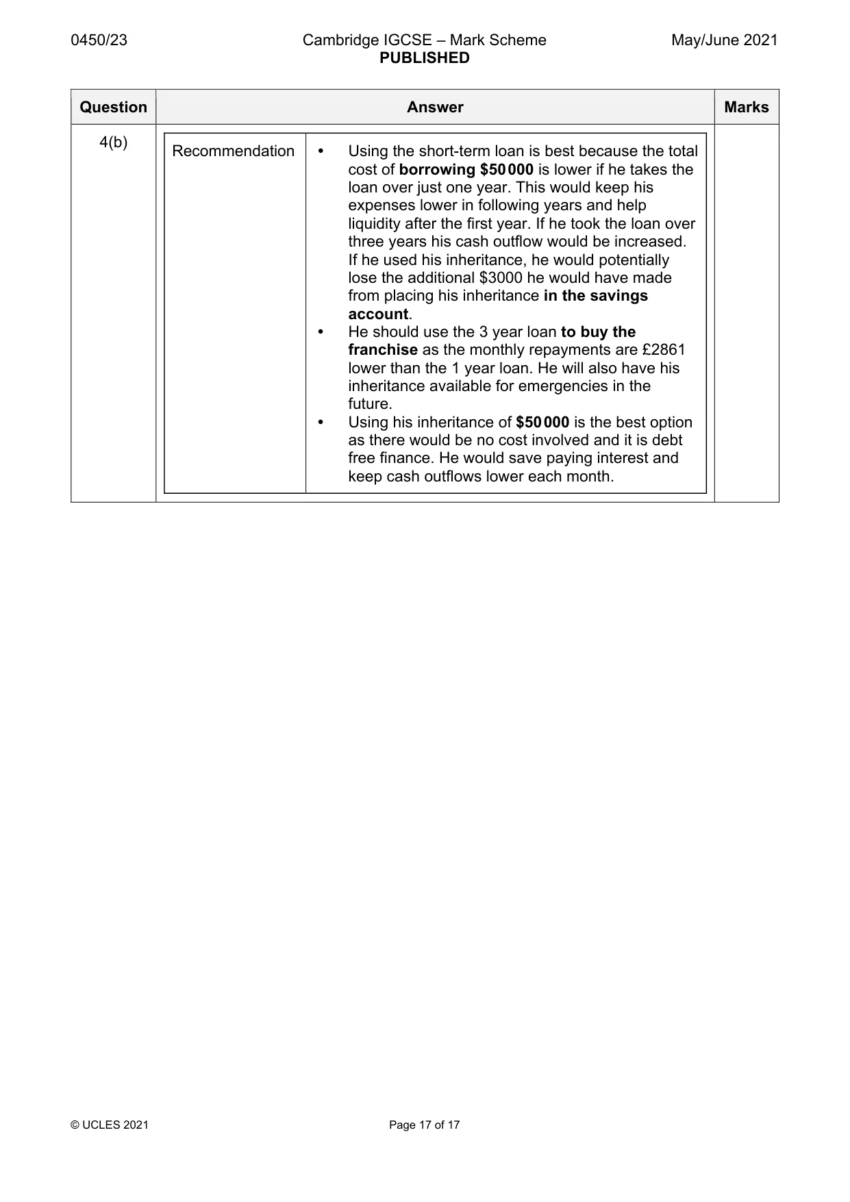 Mark scheme, page 17 of 17