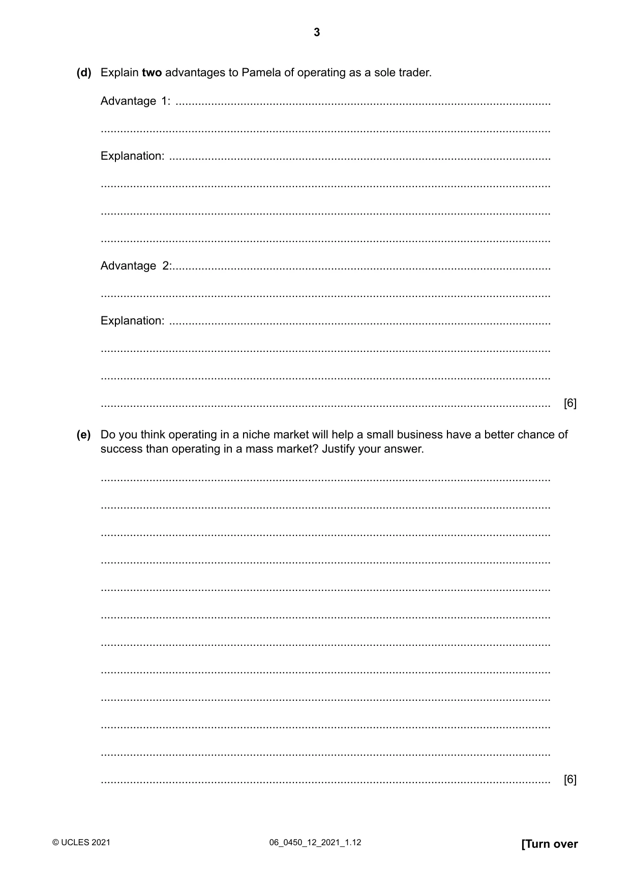 Cambridge IGCSE Business Studies 0450 2021 May/June Paper 1 · Variant 2 question paper, page 3 of 12