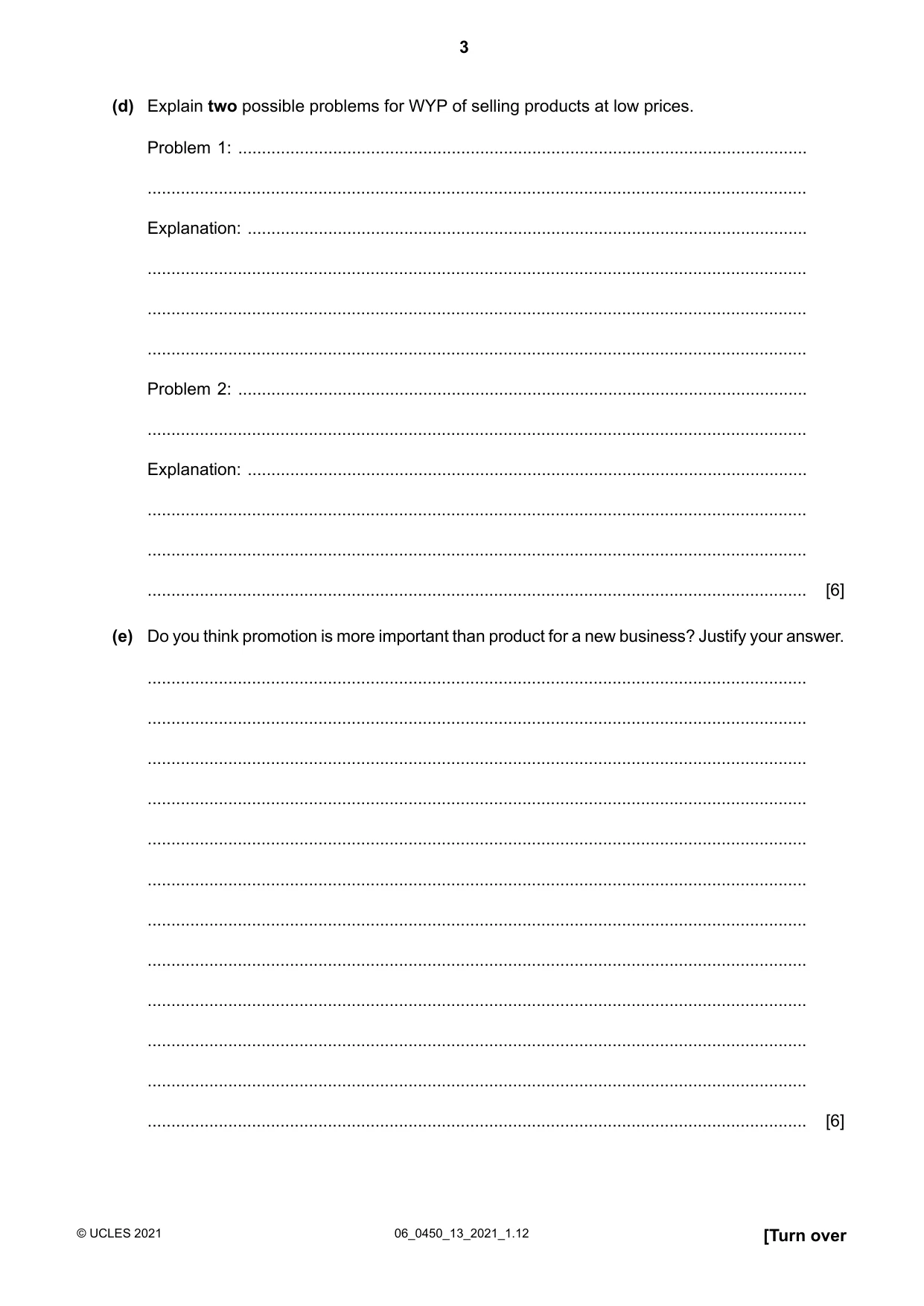 Cambridge IGCSE Business Studies 0450 2021 May/June Paper 1 · Variant 3 question paper, page 3 of 12