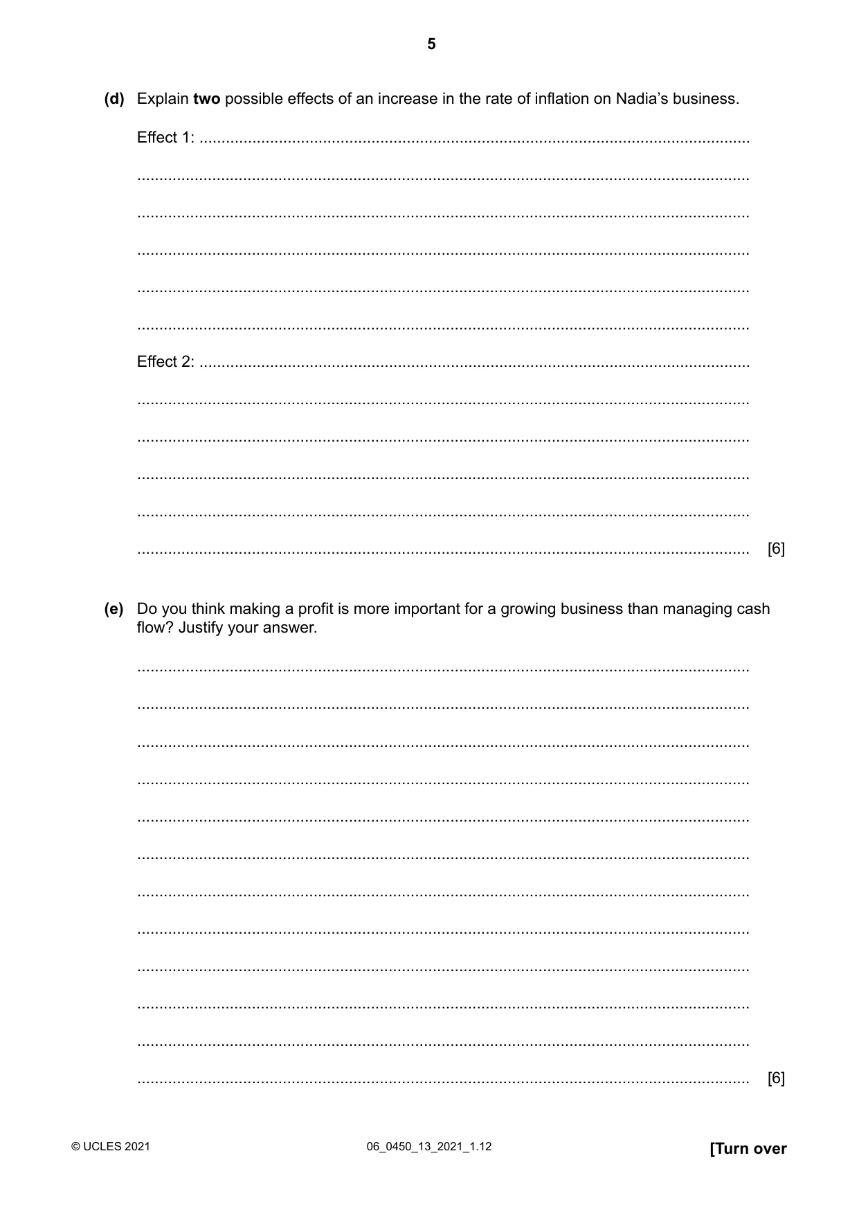 Cambridge IGCSE Business Studies 0450 2021 May/June Paper 1 · Variant 3 question paper, page 5 of 12