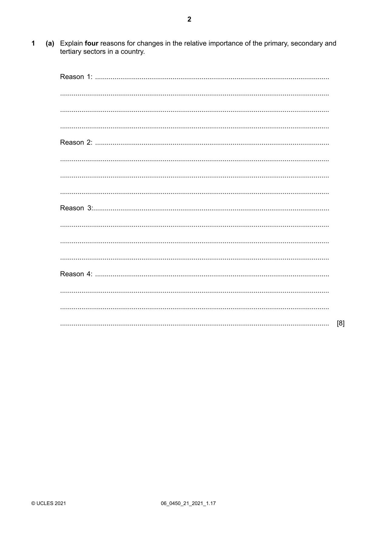 Cambridge IGCSE Business Studies 0450 2021 May/June Paper 2 · Variant 1 question paper, page 2 of 12