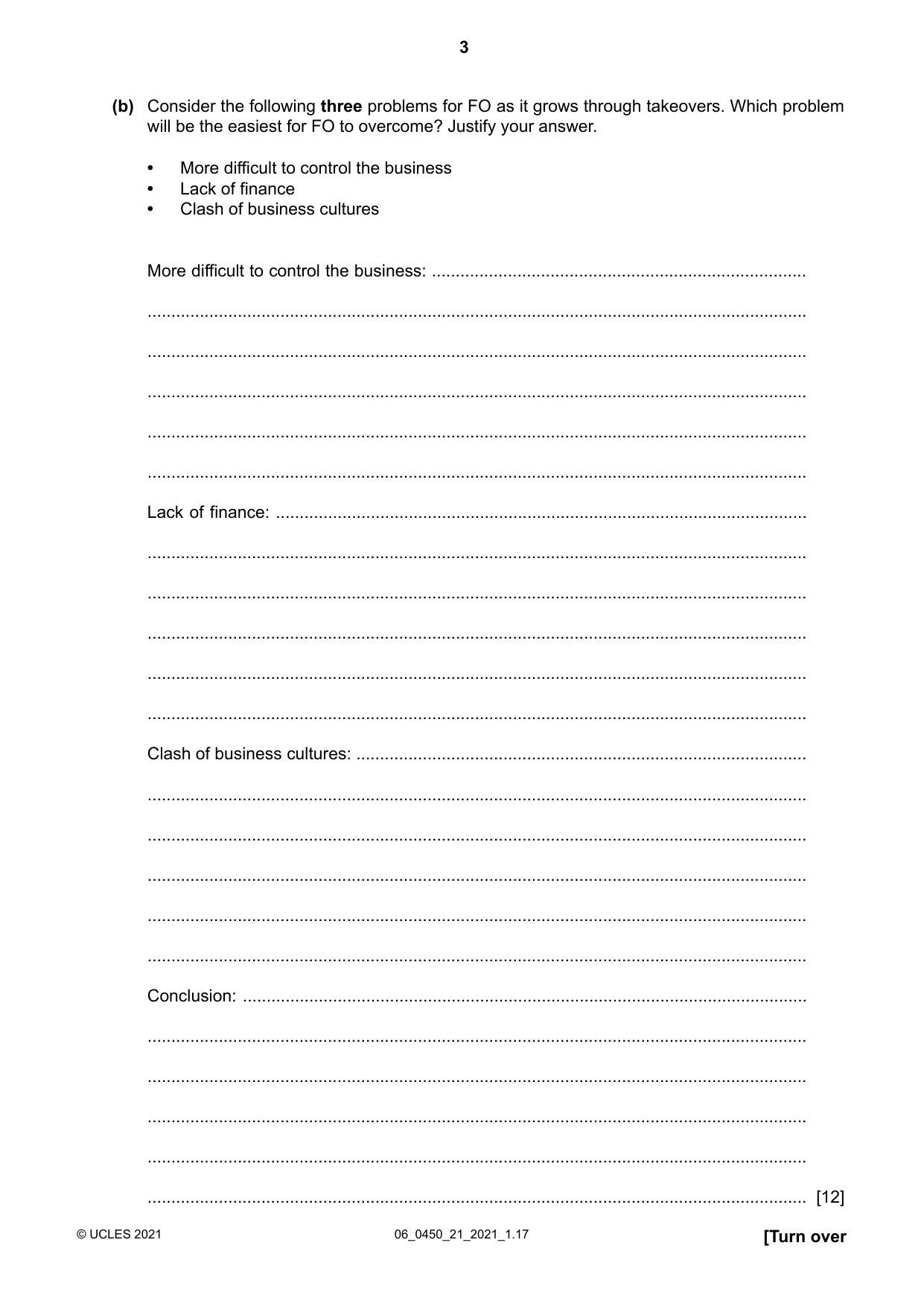 Cambridge IGCSE Business Studies 0450 2021 May/June Paper 2 · Variant 1 question paper, page 3 of 12