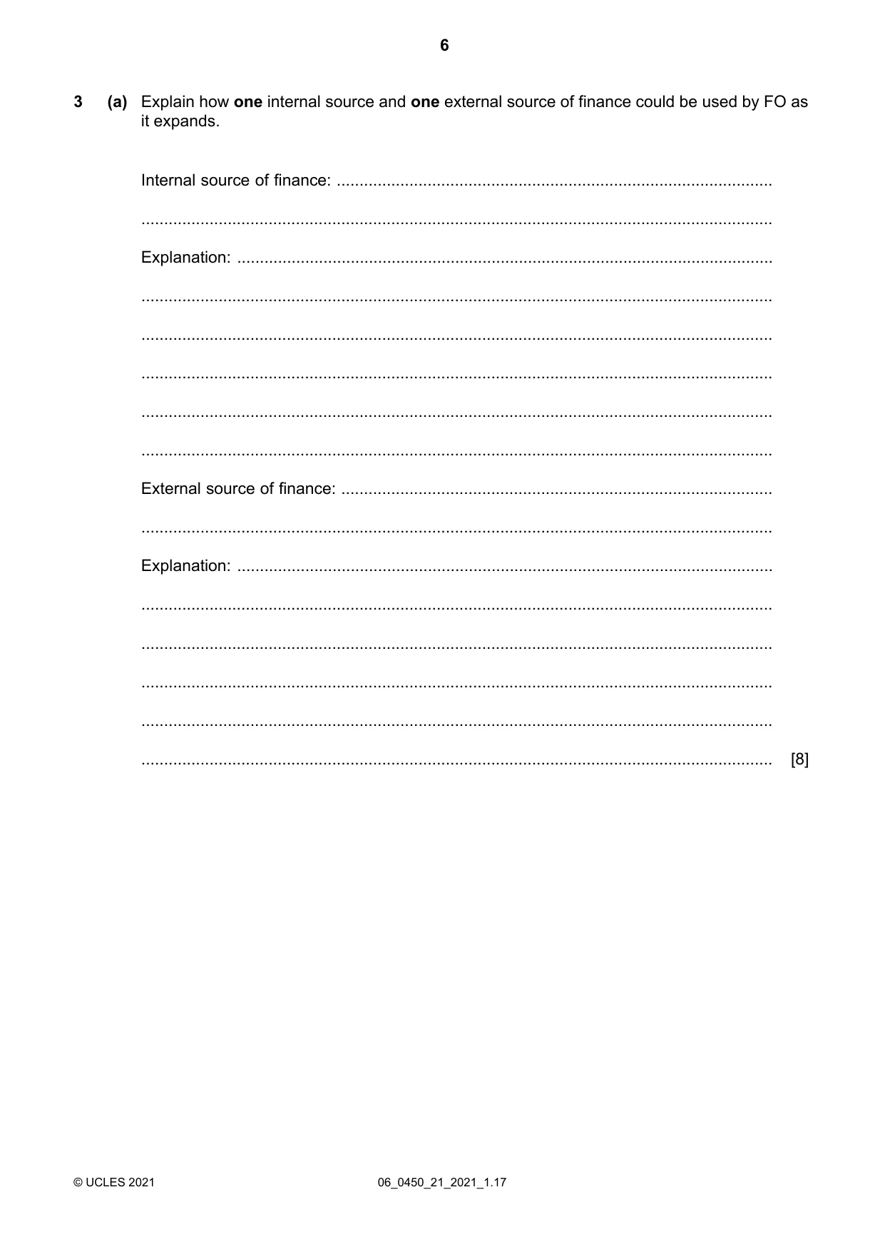 Cambridge IGCSE Business Studies 0450 2021 May/June Paper 2 · Variant 1 question paper, page 6 of 12