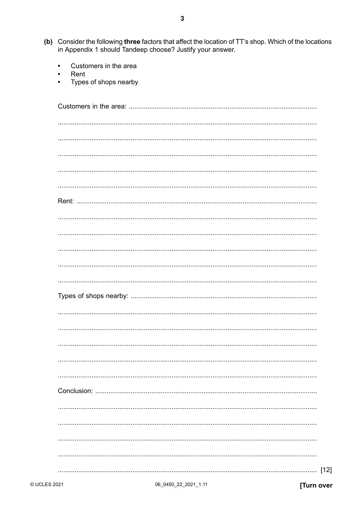 Cambridge IGCSE Business Studies 0450 2021 May/June Paper 2 · Variant 2 question paper, page 3 of 12