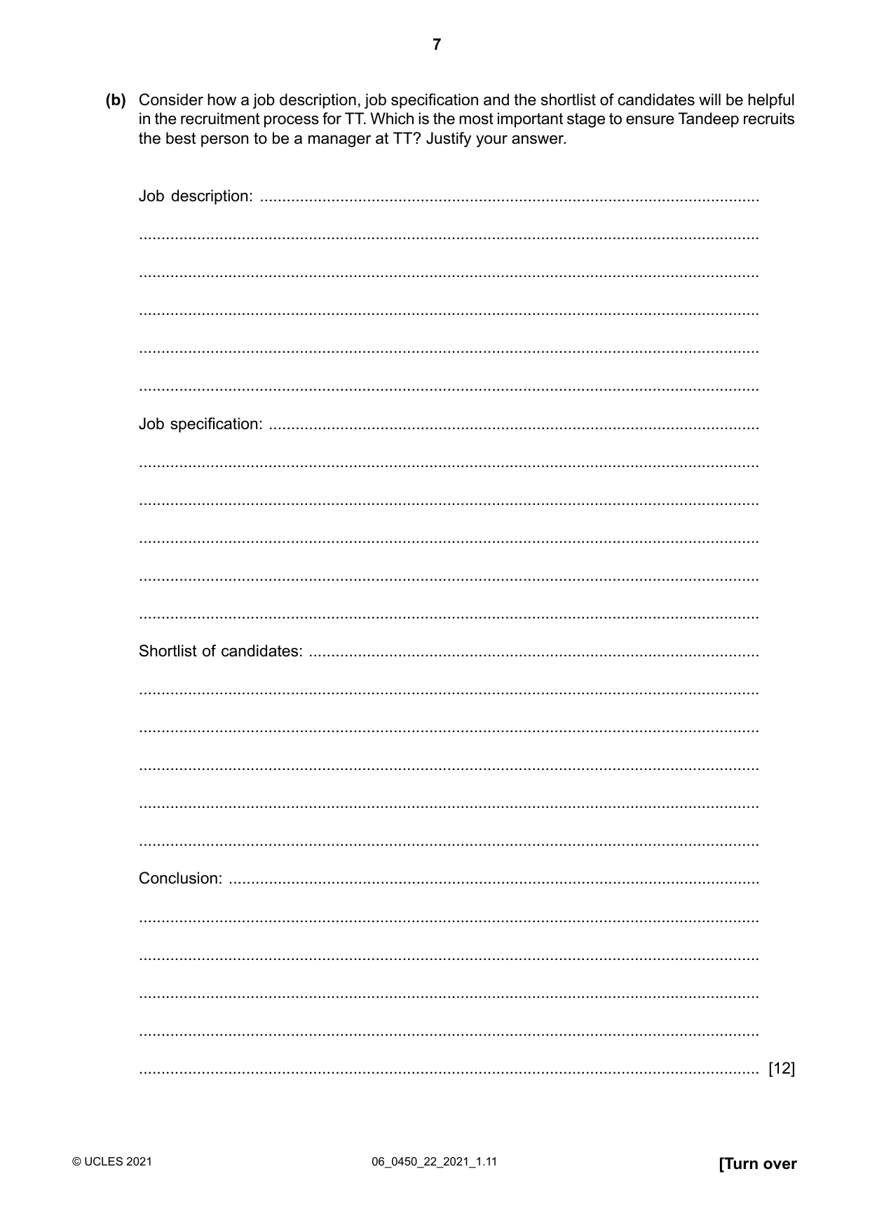 Cambridge IGCSE Business Studies 0450 2021 May/June Paper 2 · Variant 2 question paper, page 7 of 12