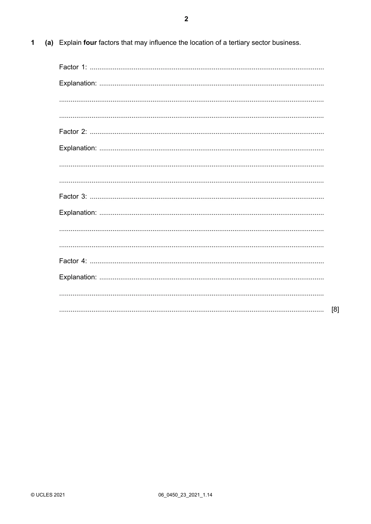 Cambridge IGCSE Business Studies 0450 2021 May/June Paper 2 · Variant 3 question paper, page 2 of 12