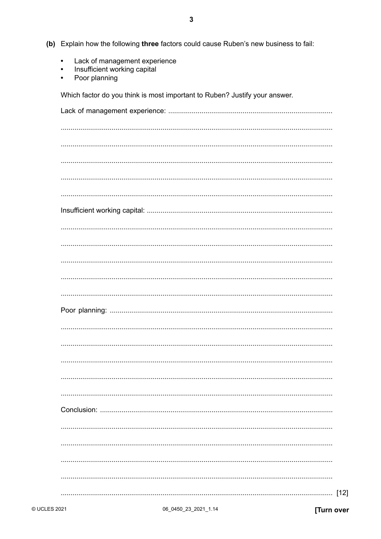 Cambridge IGCSE Business Studies 0450 2021 May/June Paper 2 · Variant 3 question paper, page 3 of 12