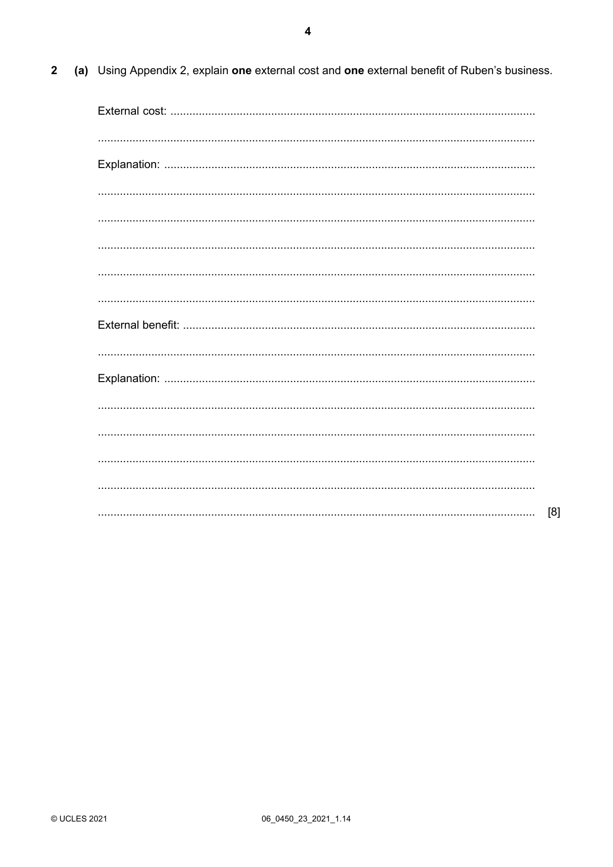 Cambridge IGCSE Business Studies 0450 2021 May/June Paper 2 · Variant 3 question paper, page 4 of 12