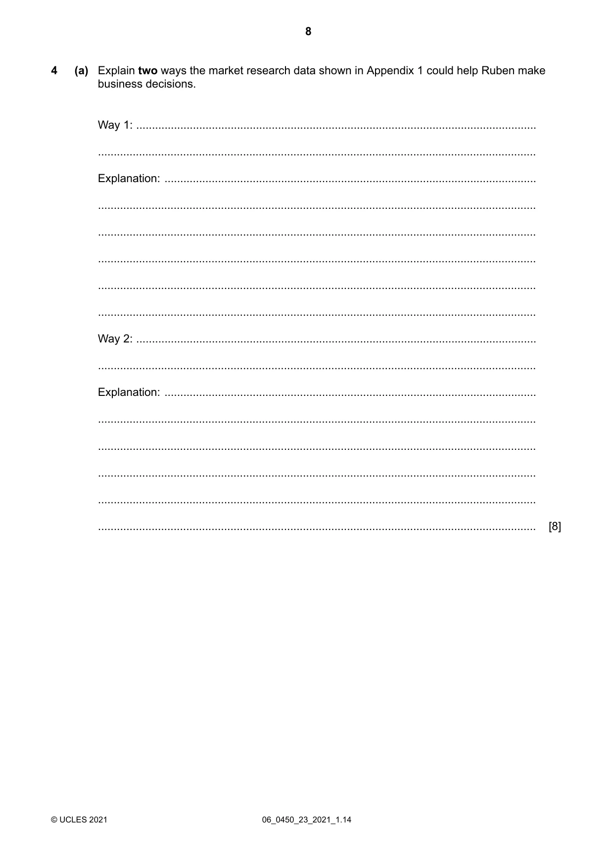 Cambridge IGCSE Business Studies 0450 2021 May/June Paper 2 · Variant 3 question paper, page 8 of 12