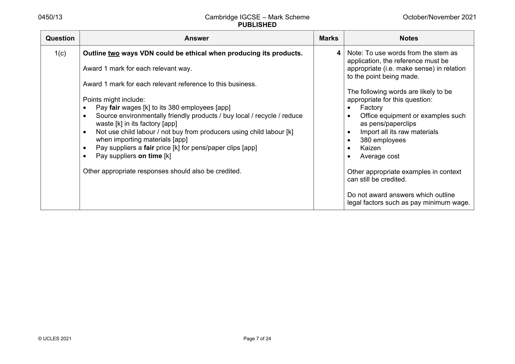Mark scheme, page 7 of 24