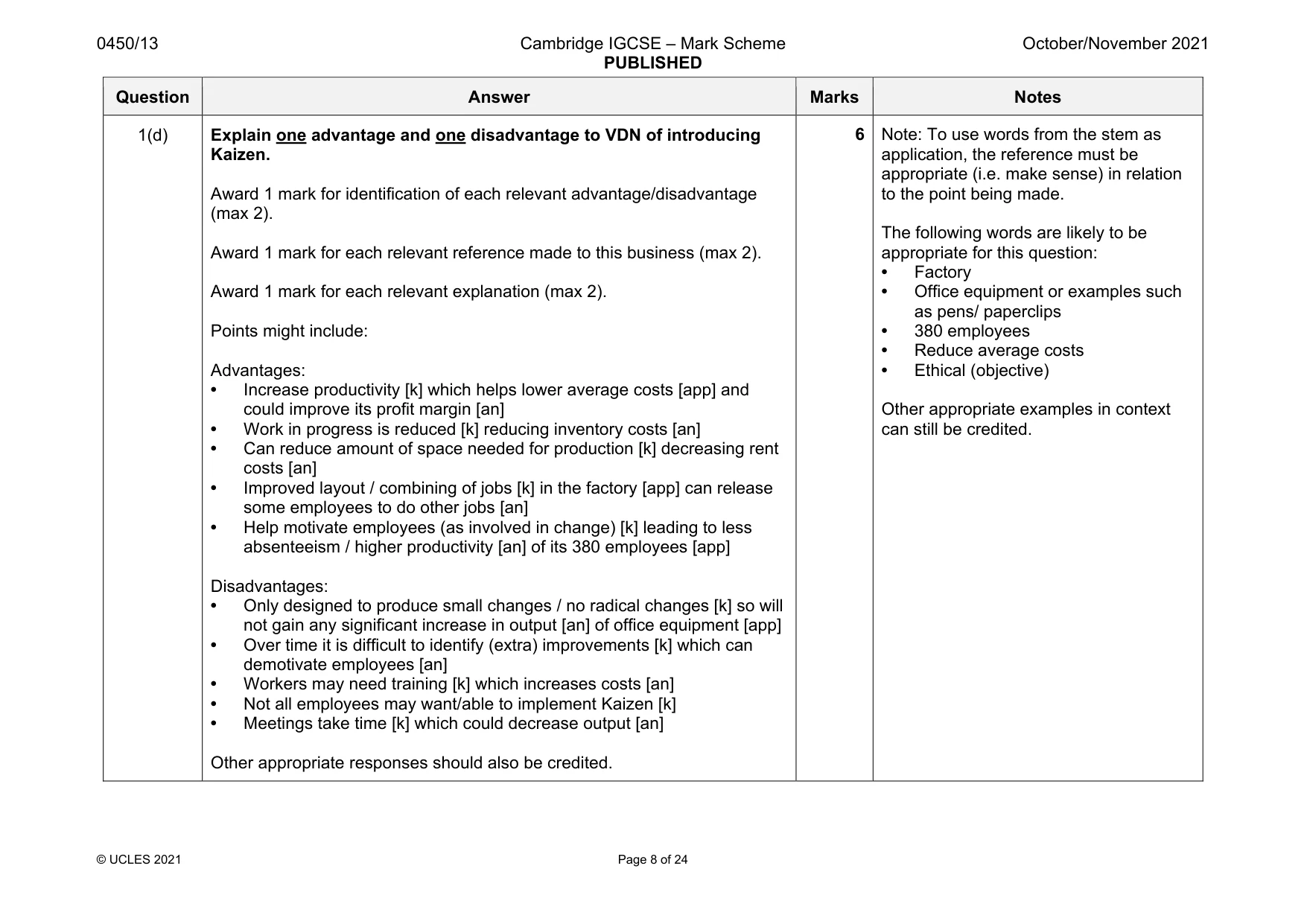 Mark scheme, page 8 of 24