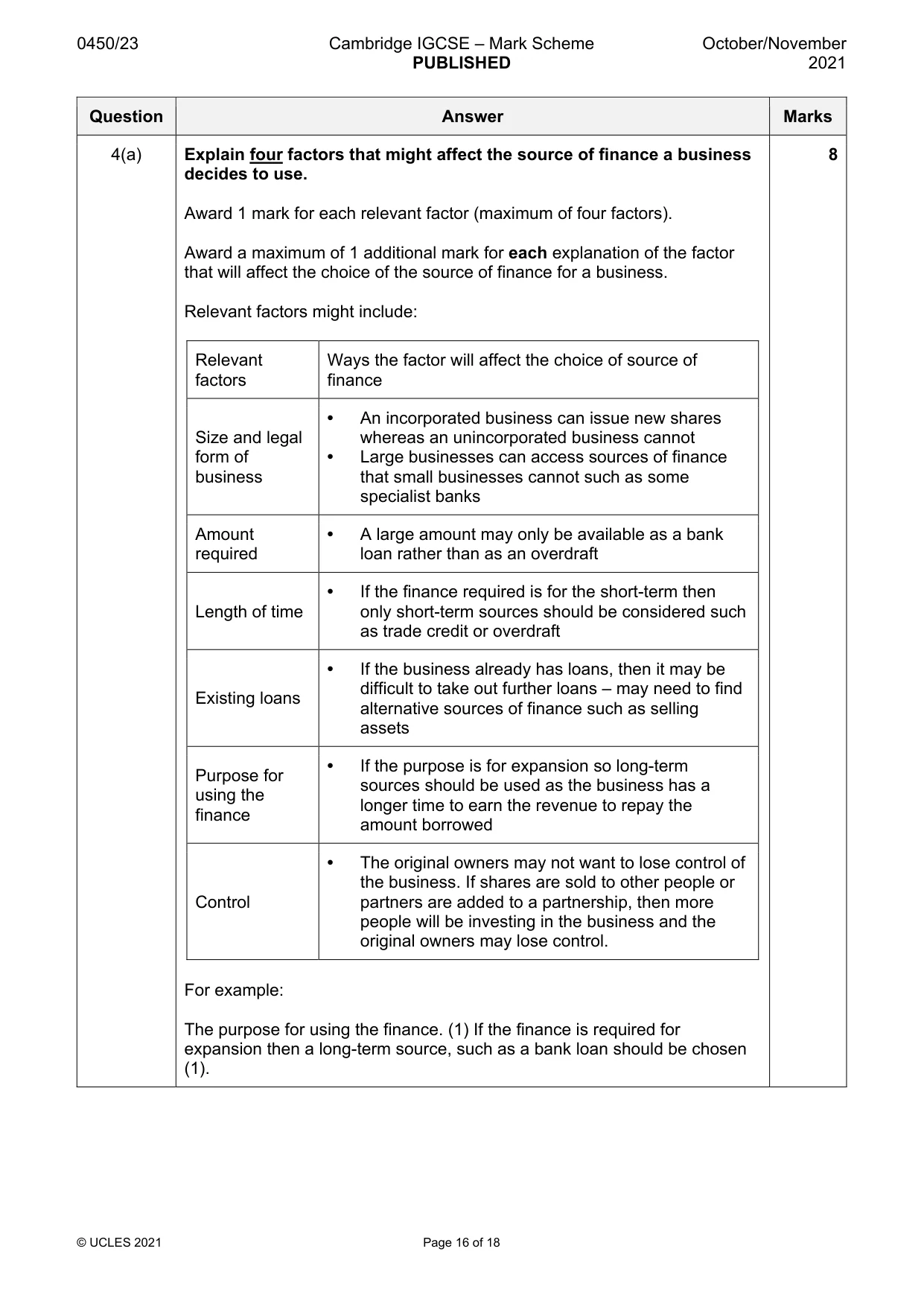 Mark scheme, page 16 of 18
