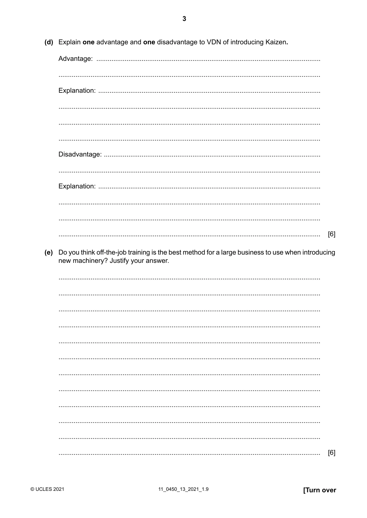 Cambridge IGCSE Business Studies 0450 2021 Oct/Nov Paper 1 · Variant 3 question paper, page 3 of 12