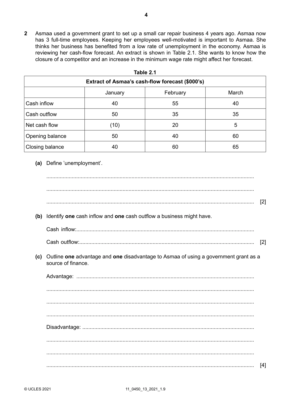 Cambridge IGCSE Business Studies 0450 2021 Oct/Nov Paper 1 · Variant 3 question paper, page 4 of 12