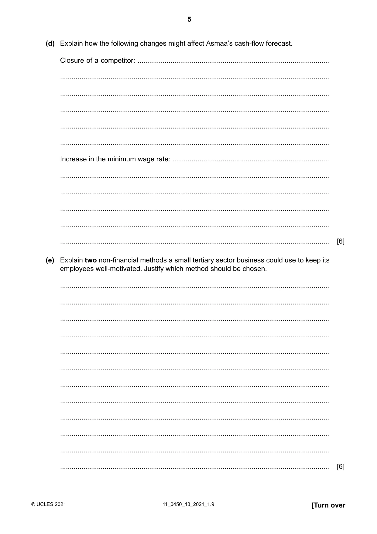 Cambridge IGCSE Business Studies 0450 2021 Oct/Nov Paper 1 · Variant 3 question paper, page 5 of 12
