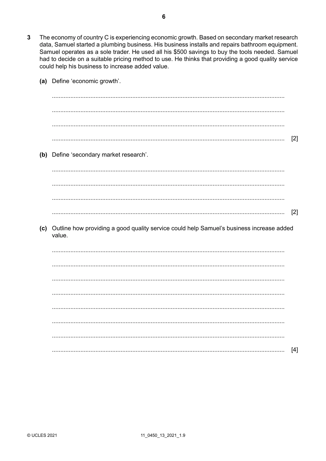 Cambridge IGCSE Business Studies 0450 2021 Oct/Nov Paper 1 · Variant 3 question paper, page 6 of 12