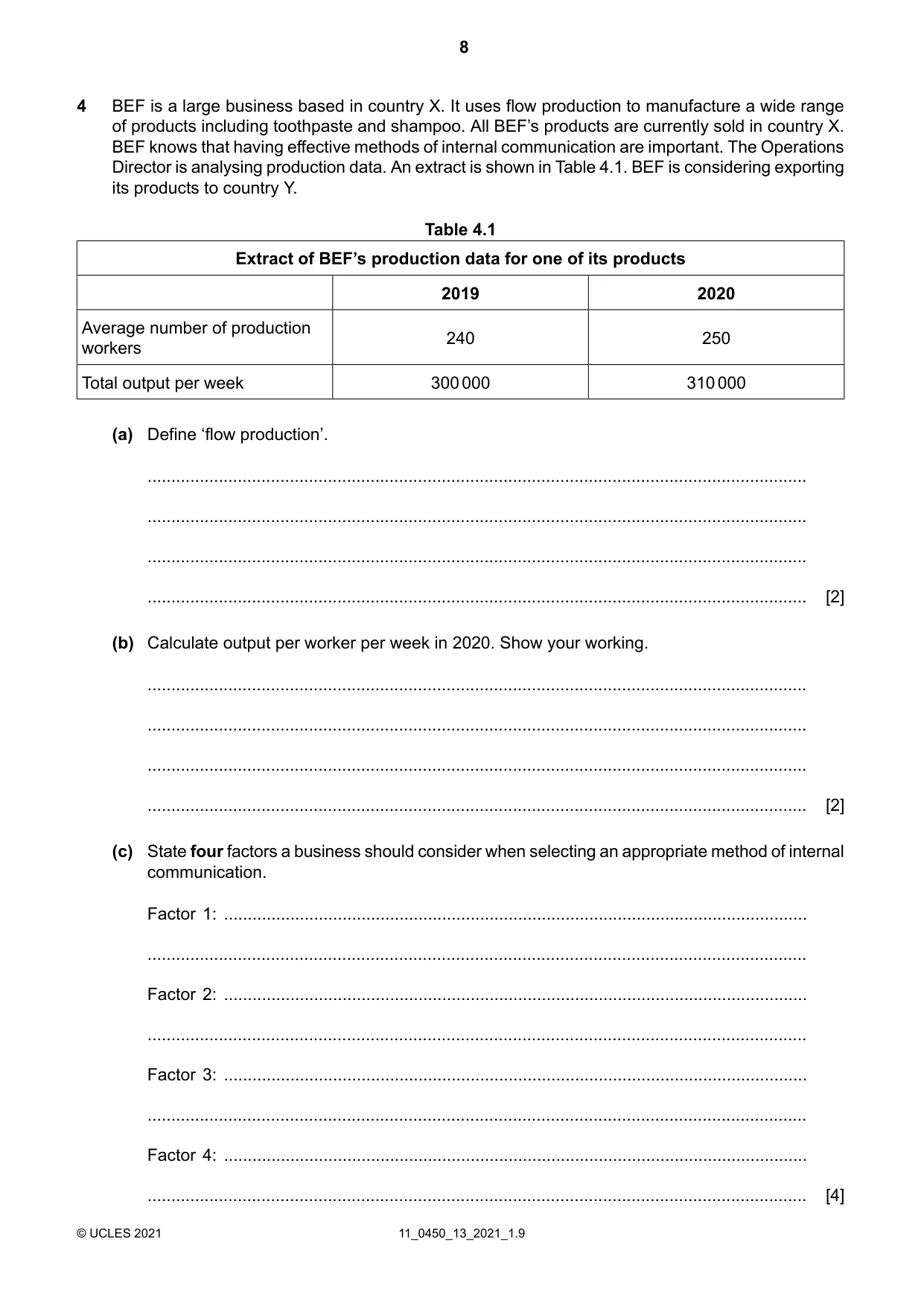 Cambridge IGCSE Business Studies 0450 2021 Oct/Nov Paper 1 · Variant 3 question paper, page 8 of 12