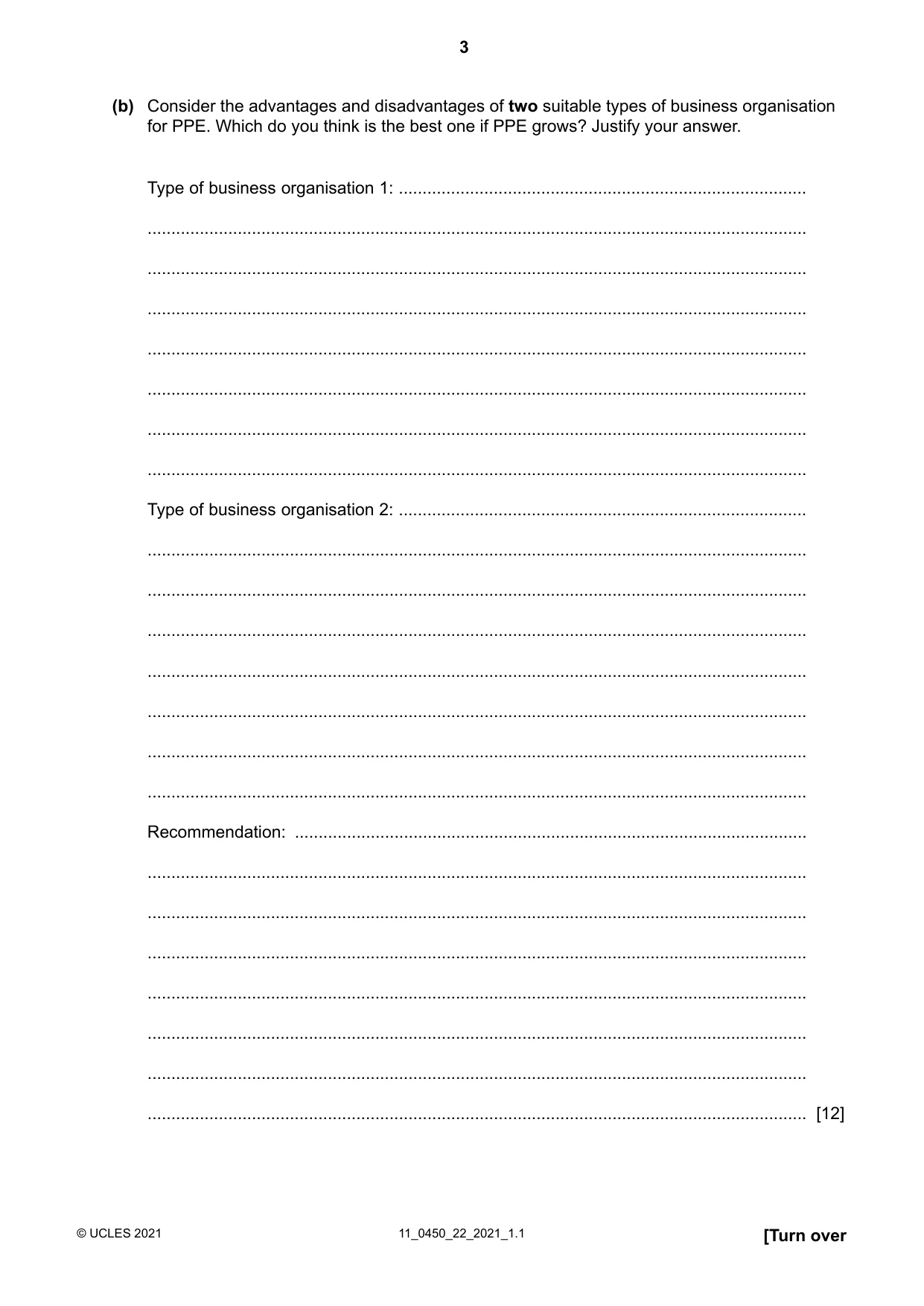 Cambridge IGCSE Business Studies 0450 2021 Oct/Nov Paper 2 · Variant 2 question paper, page 3 of 12