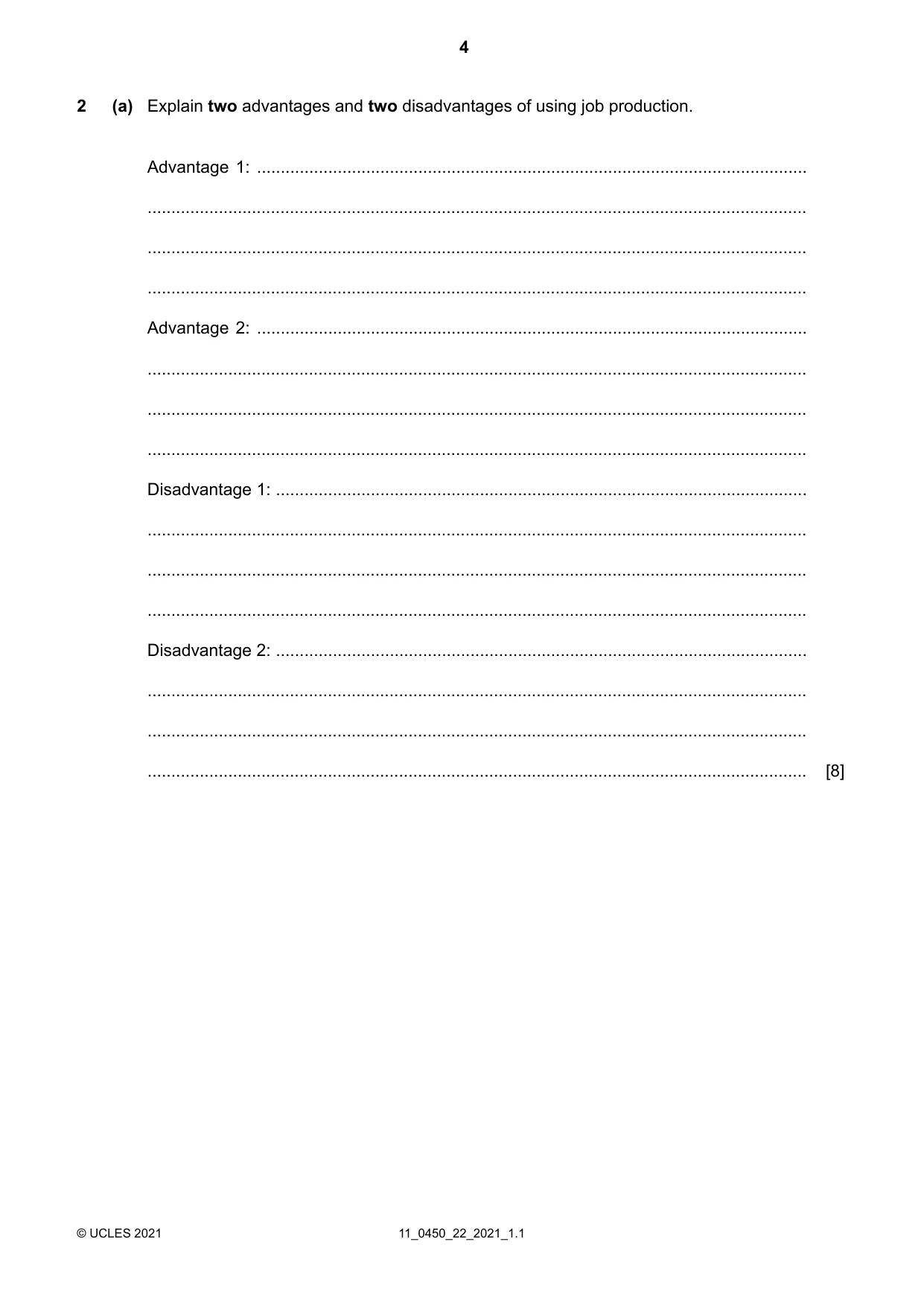 Cambridge IGCSE Business Studies 0450 2021 Oct/Nov Paper 2 · Variant 2 question paper, page 4 of 12