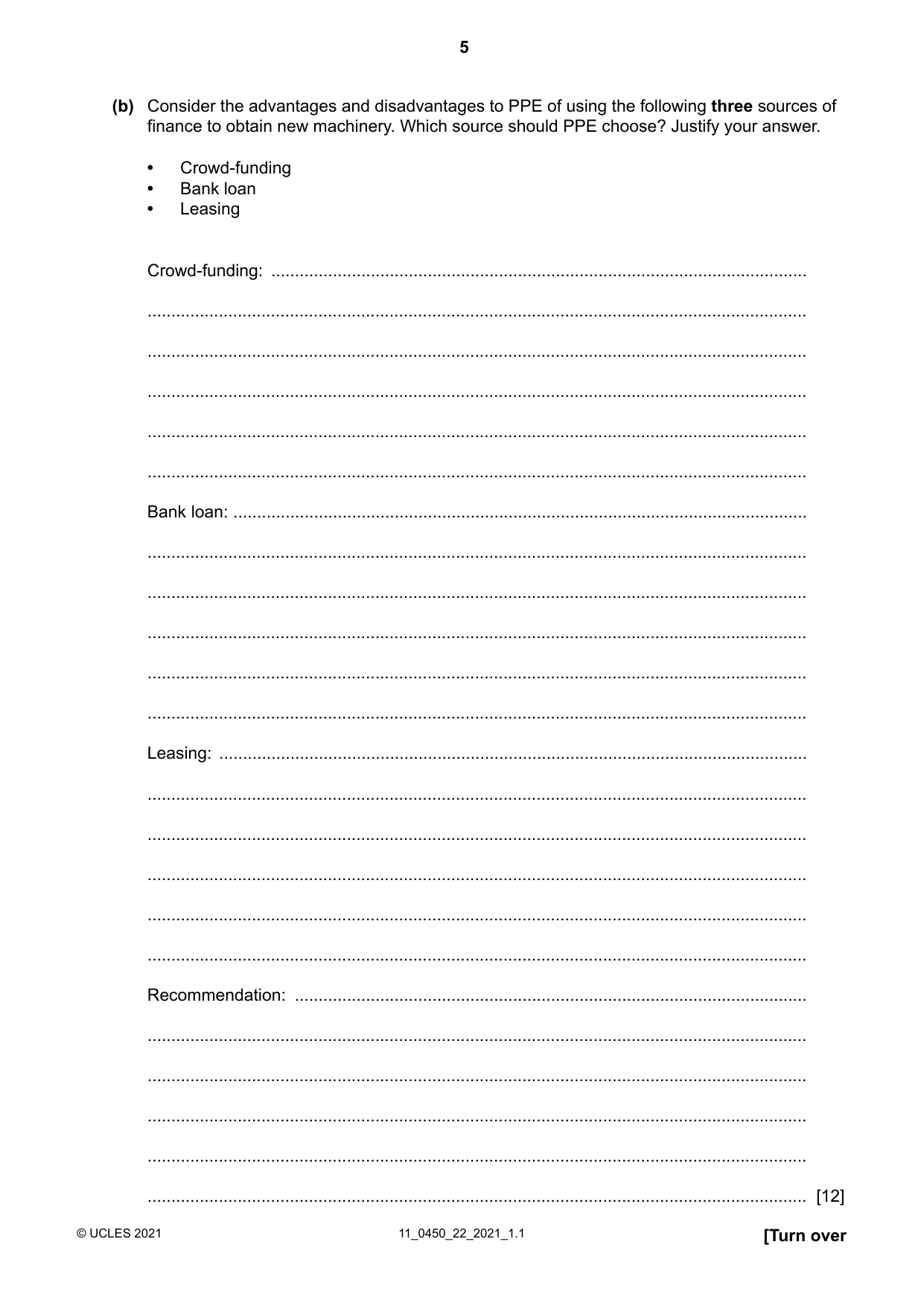 Cambridge IGCSE Business Studies 0450 2021 Oct/Nov Paper 2 · Variant 2 question paper, page 5 of 12