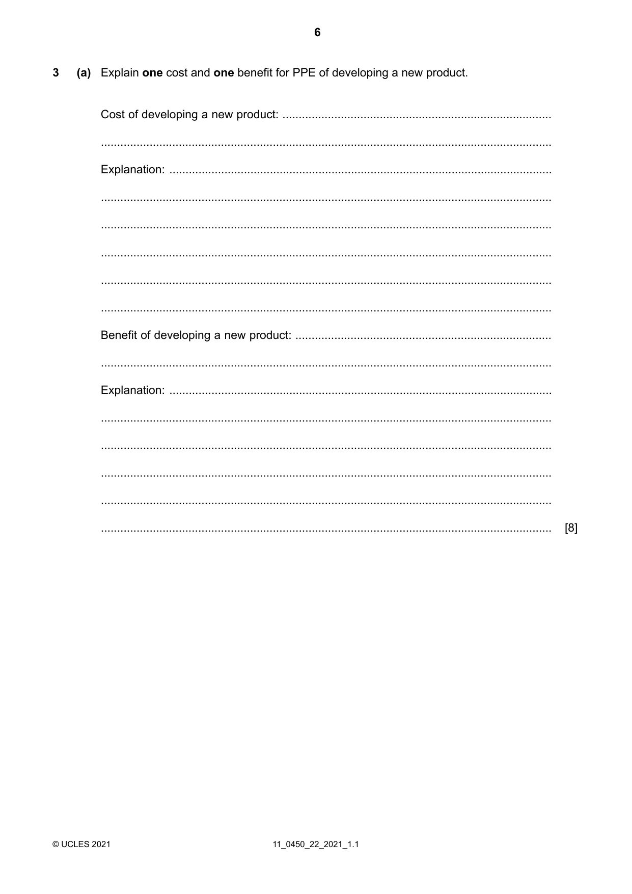 Cambridge IGCSE Business Studies 0450 2021 Oct/Nov Paper 2 · Variant 2 question paper, page 6 of 12