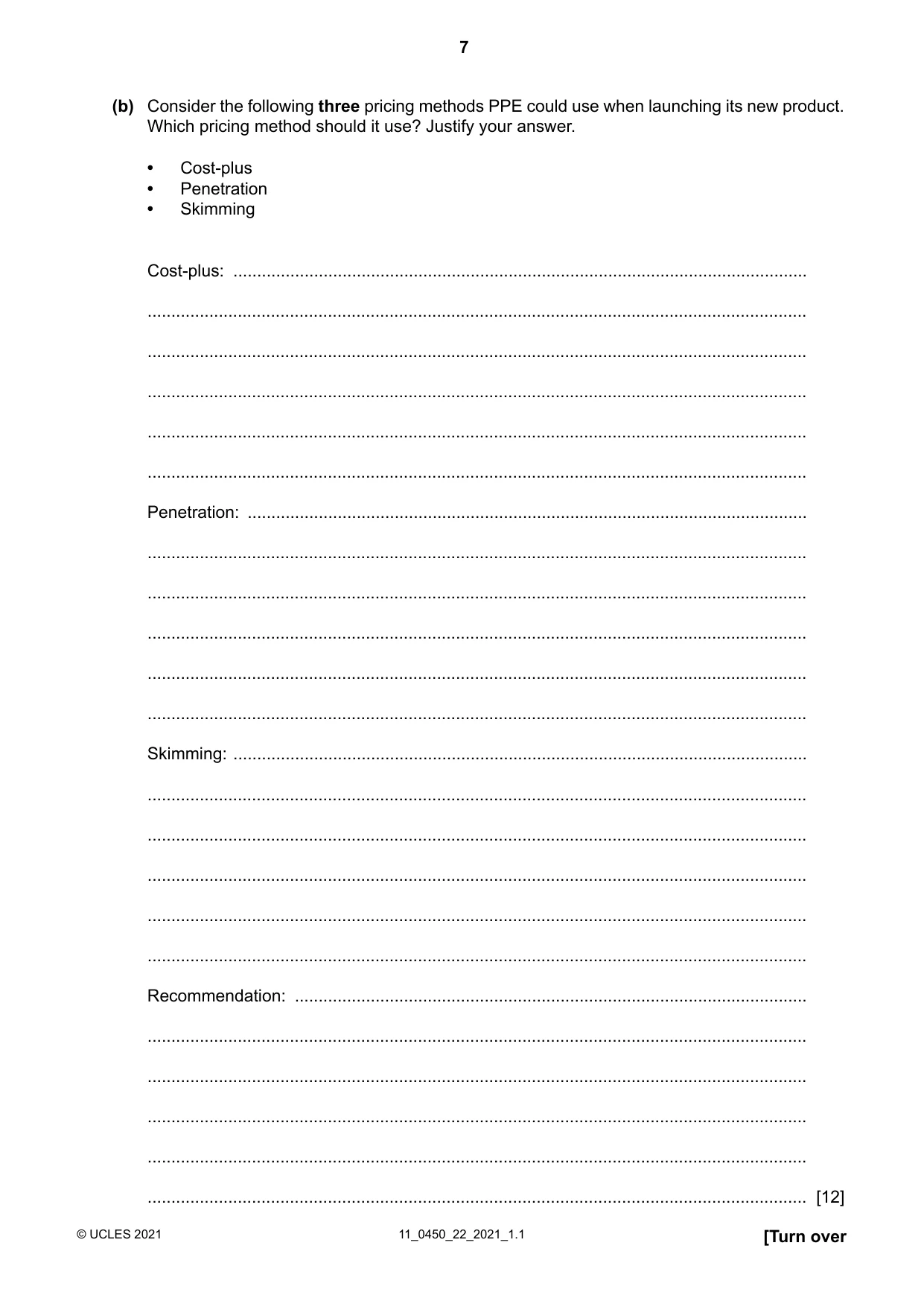 Cambridge IGCSE Business Studies 0450 2021 Oct/Nov Paper 2 · Variant 2 question paper, page 7 of 12