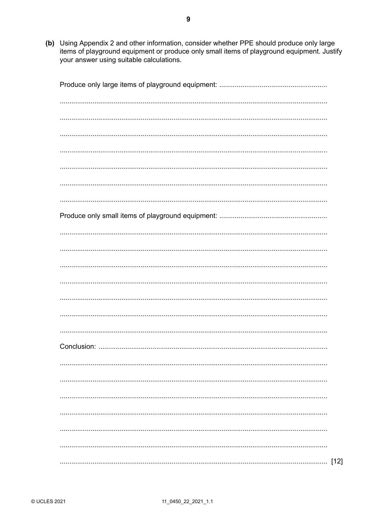 Cambridge IGCSE Business Studies 0450 2021 Oct/Nov Paper 2 · Variant 2 question paper, page 9 of 12