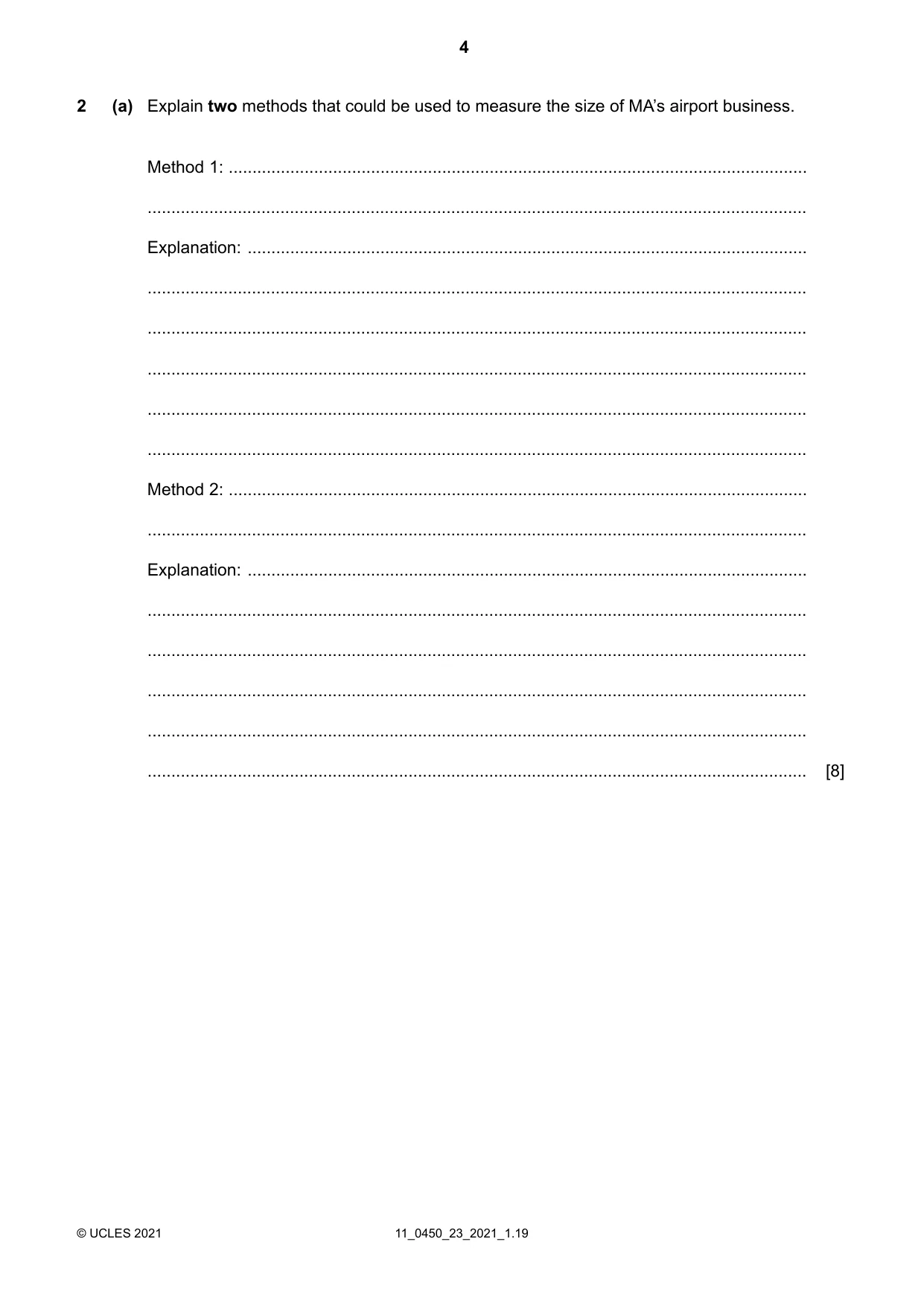 Cambridge IGCSE Business Studies 0450 2021 Oct/Nov Paper 2 · Variant 3 question paper, page 4 of 12