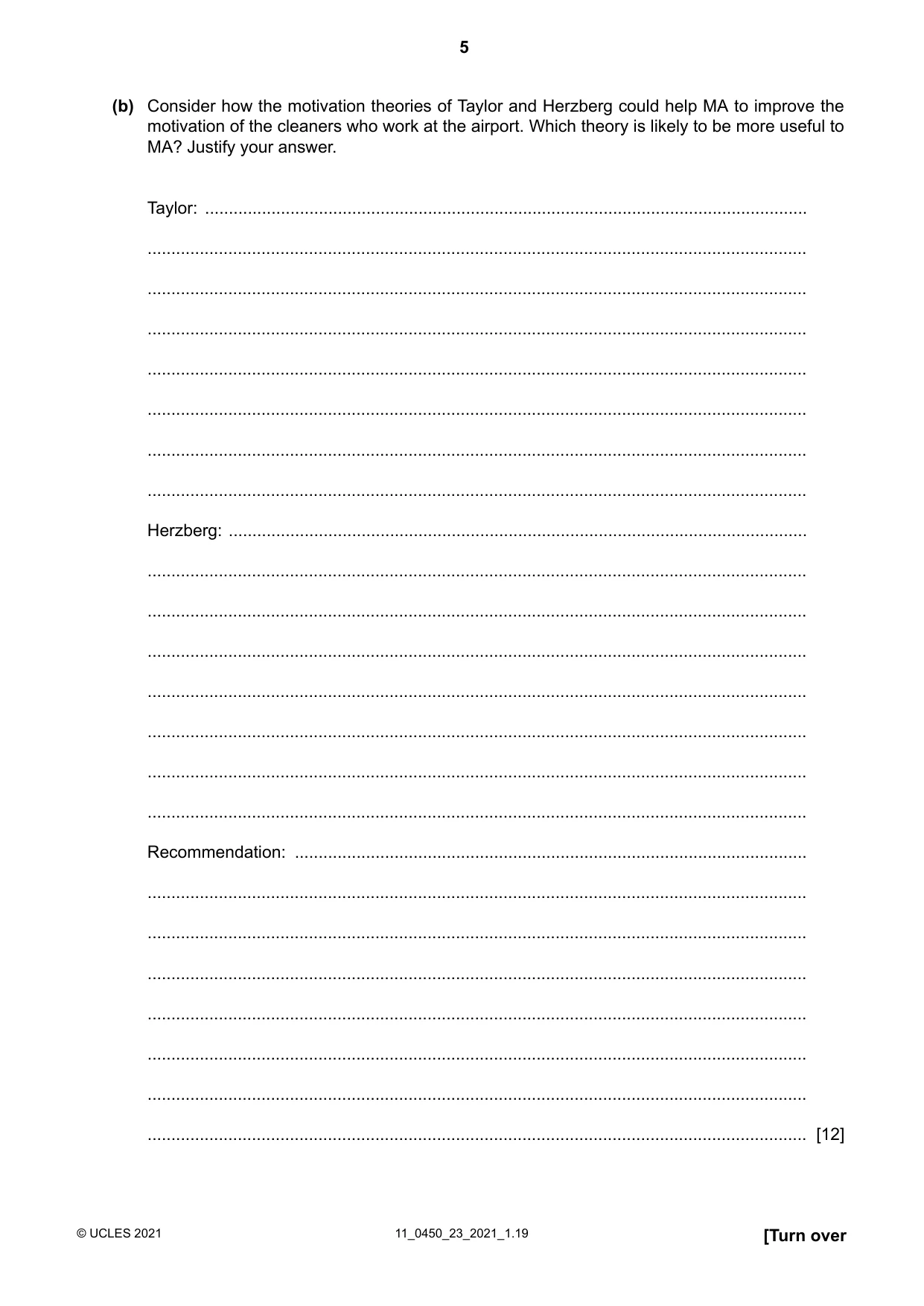 Cambridge IGCSE Business Studies 0450 2021 Oct/Nov Paper 2 · Variant 3 question paper, page 5 of 12