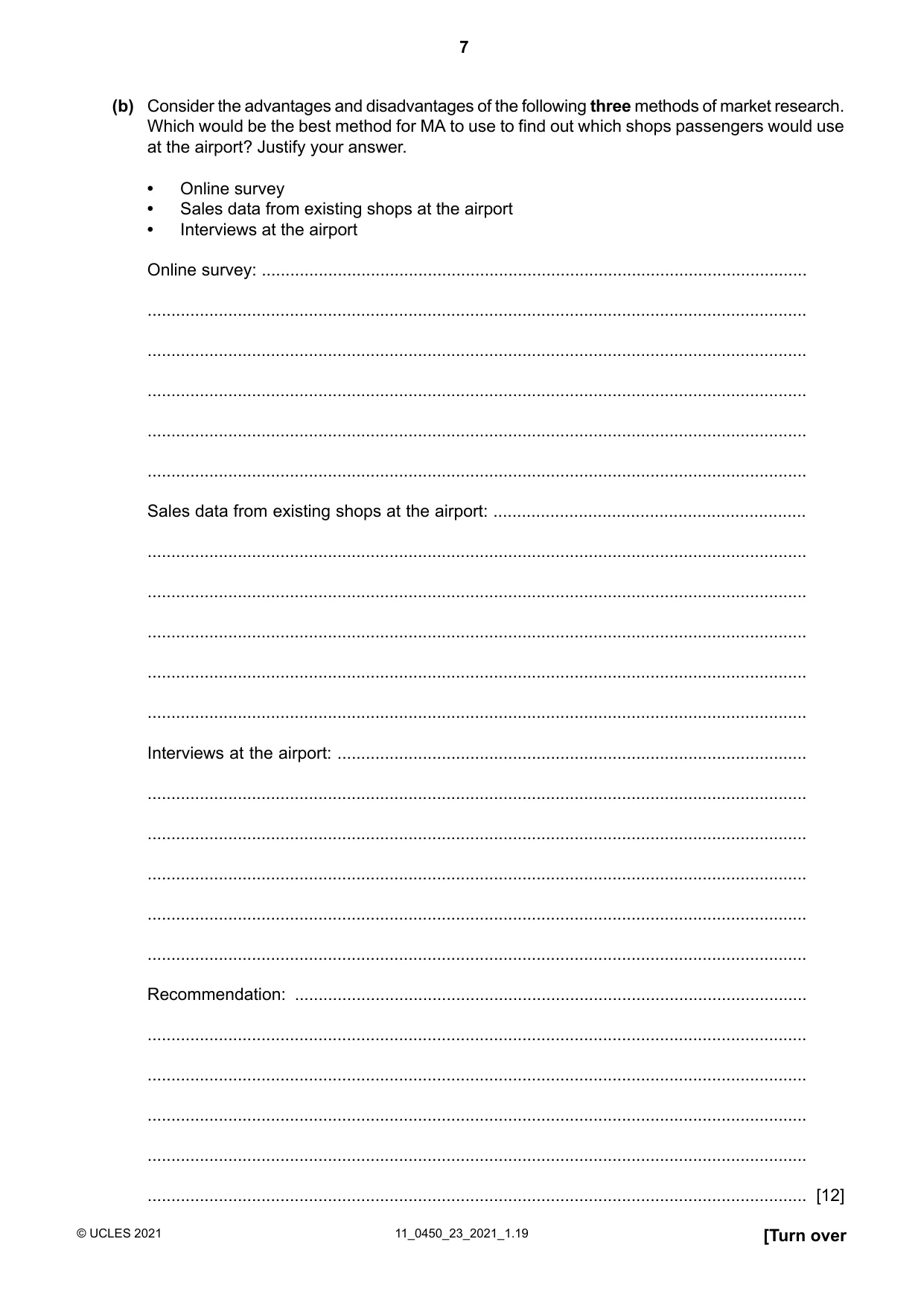 Cambridge IGCSE Business Studies 0450 2021 Oct/Nov Paper 2 · Variant 3 question paper, page 7 of 12