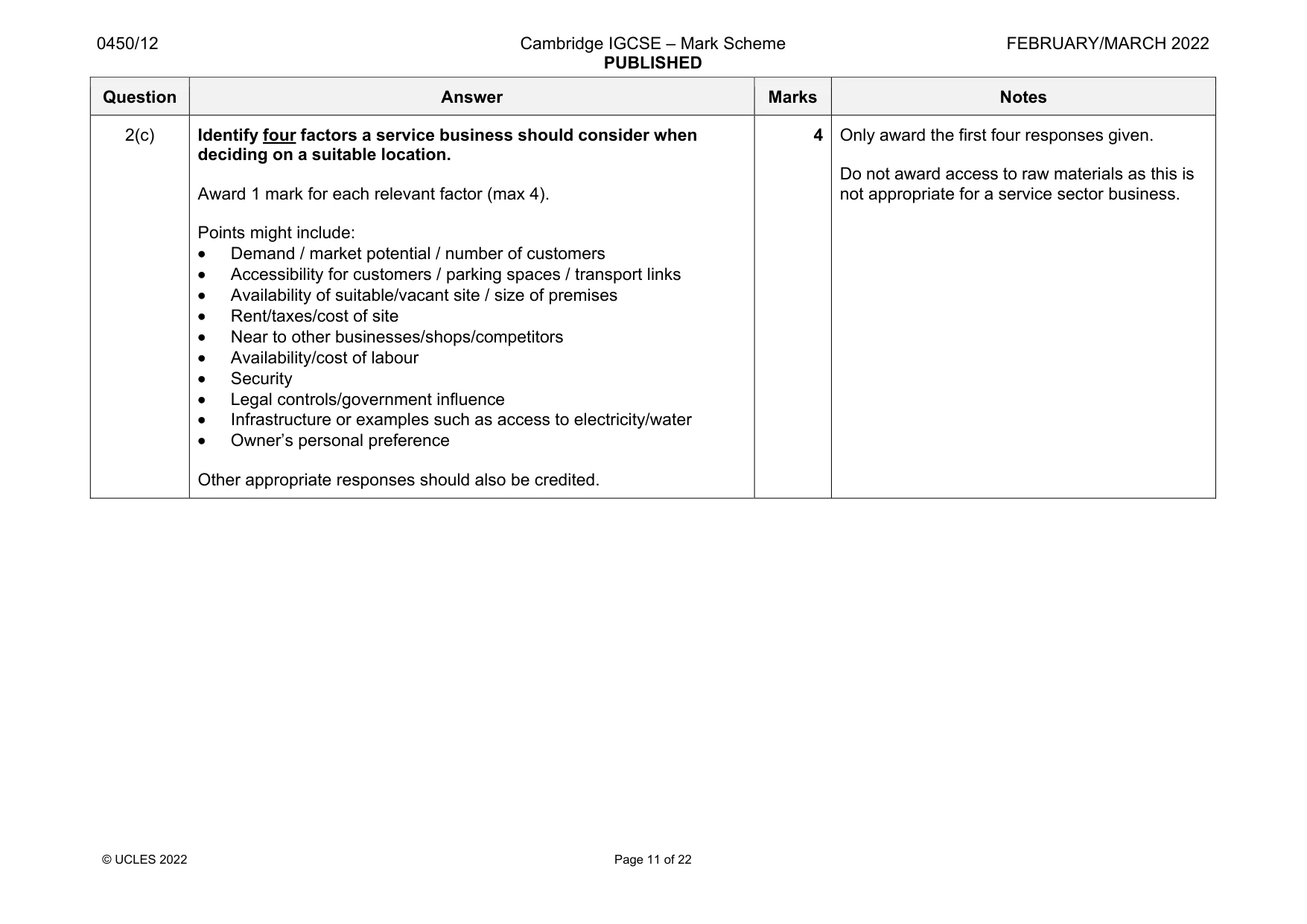 Mark scheme, page 11 of 22