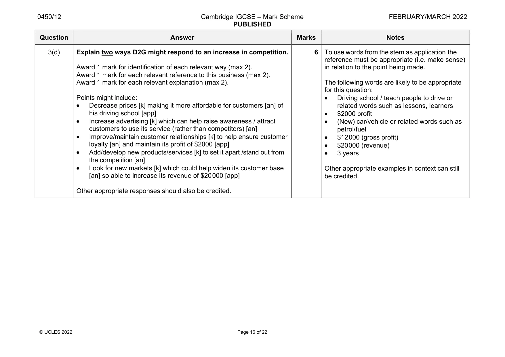 Mark scheme, page 16 of 22