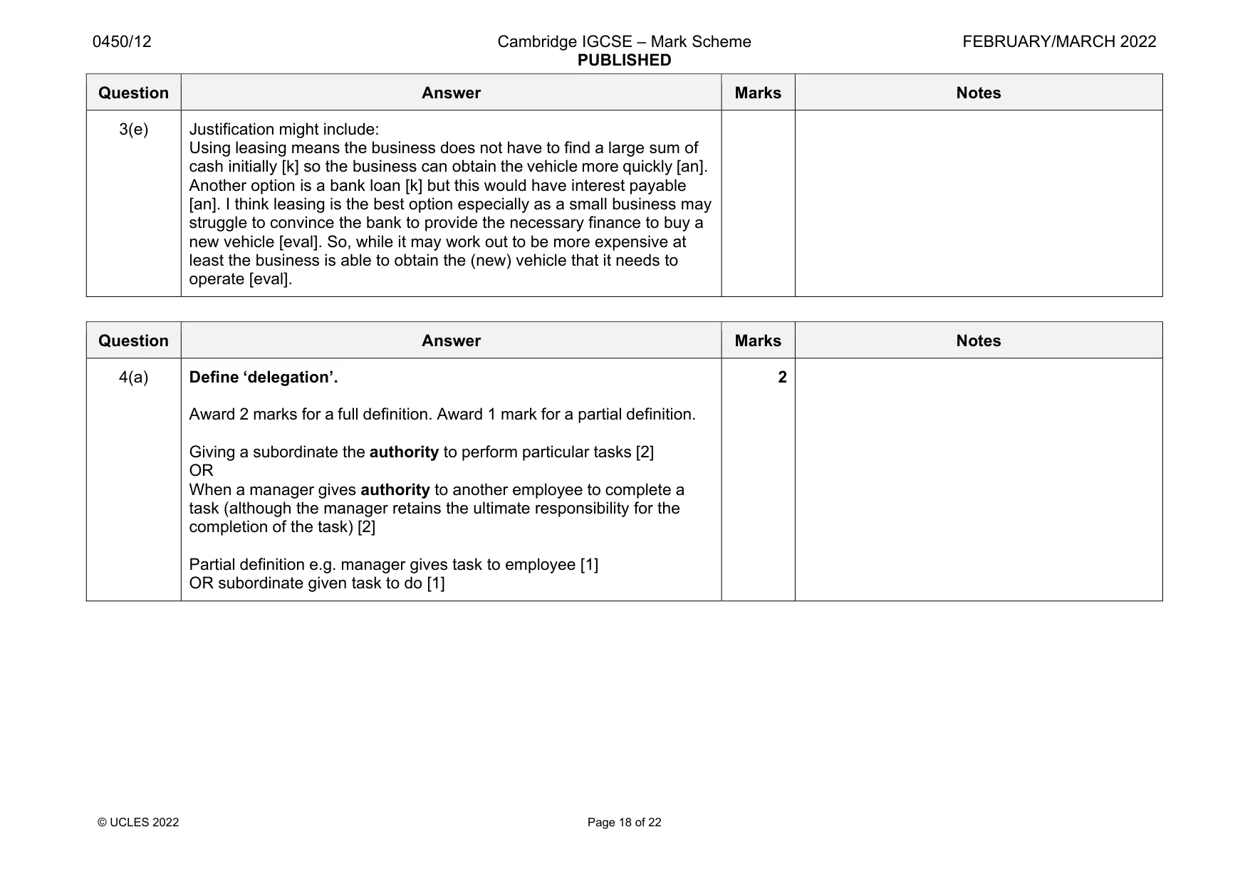 Mark scheme, page 18 of 22
