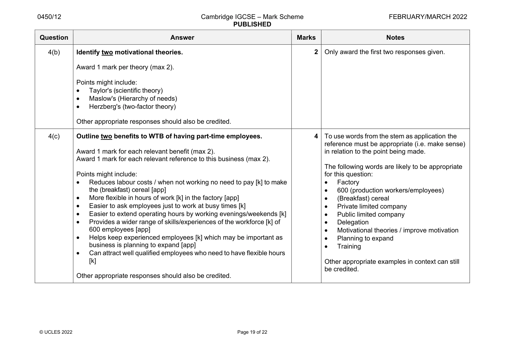 Mark scheme, page 19 of 22