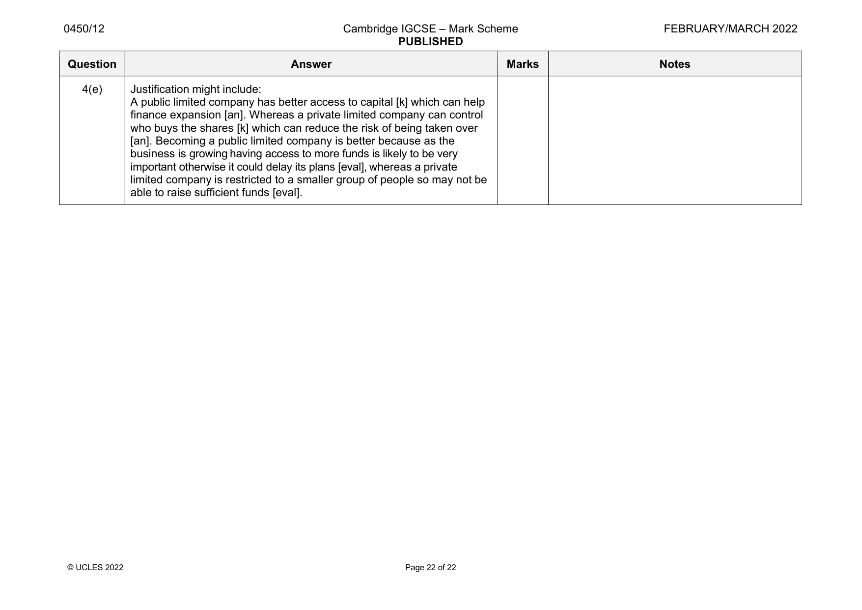 Mark scheme, page 22 of 22