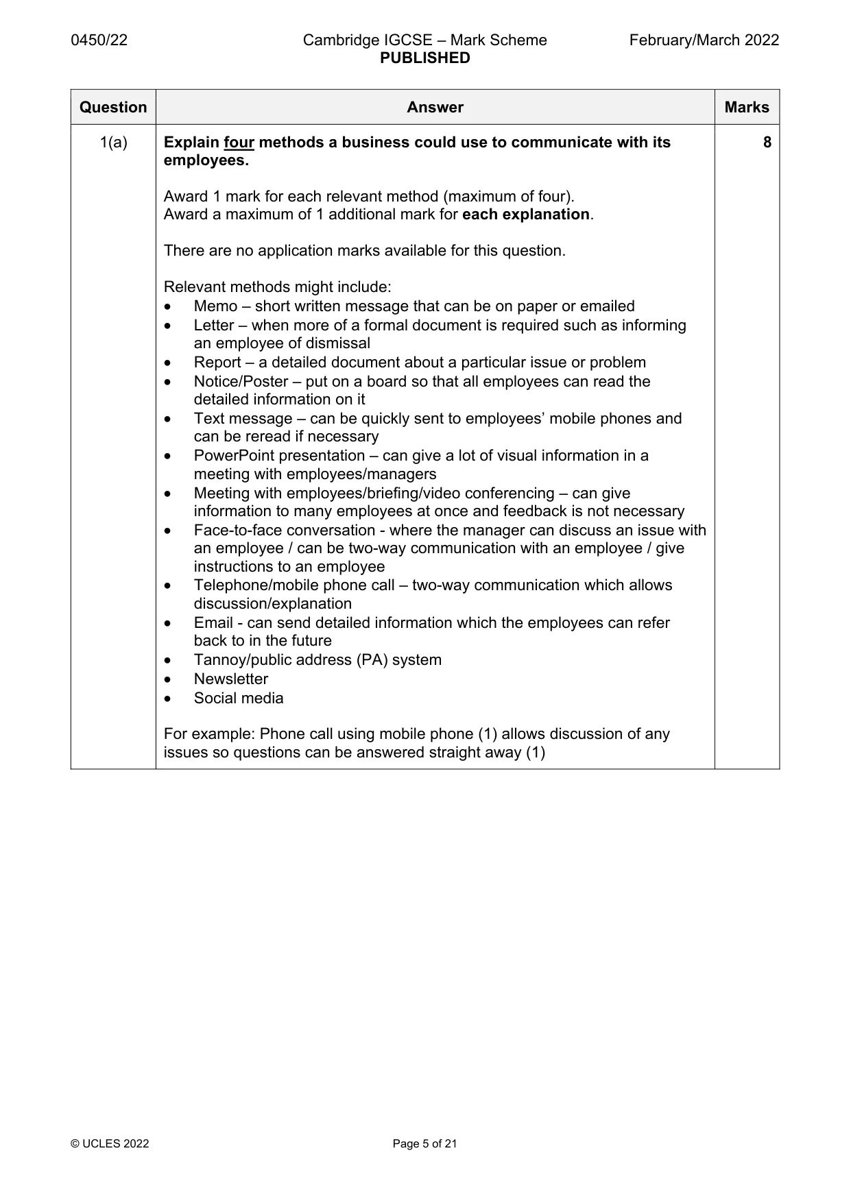 Mark scheme, page 5 of 21