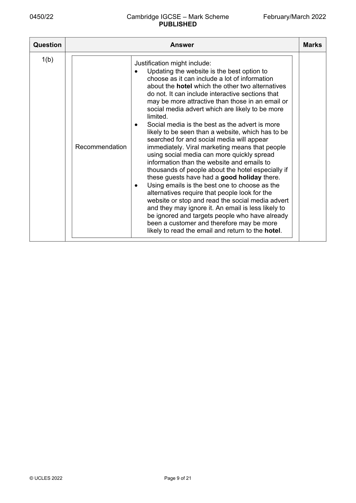 Mark scheme, page 9 of 21
