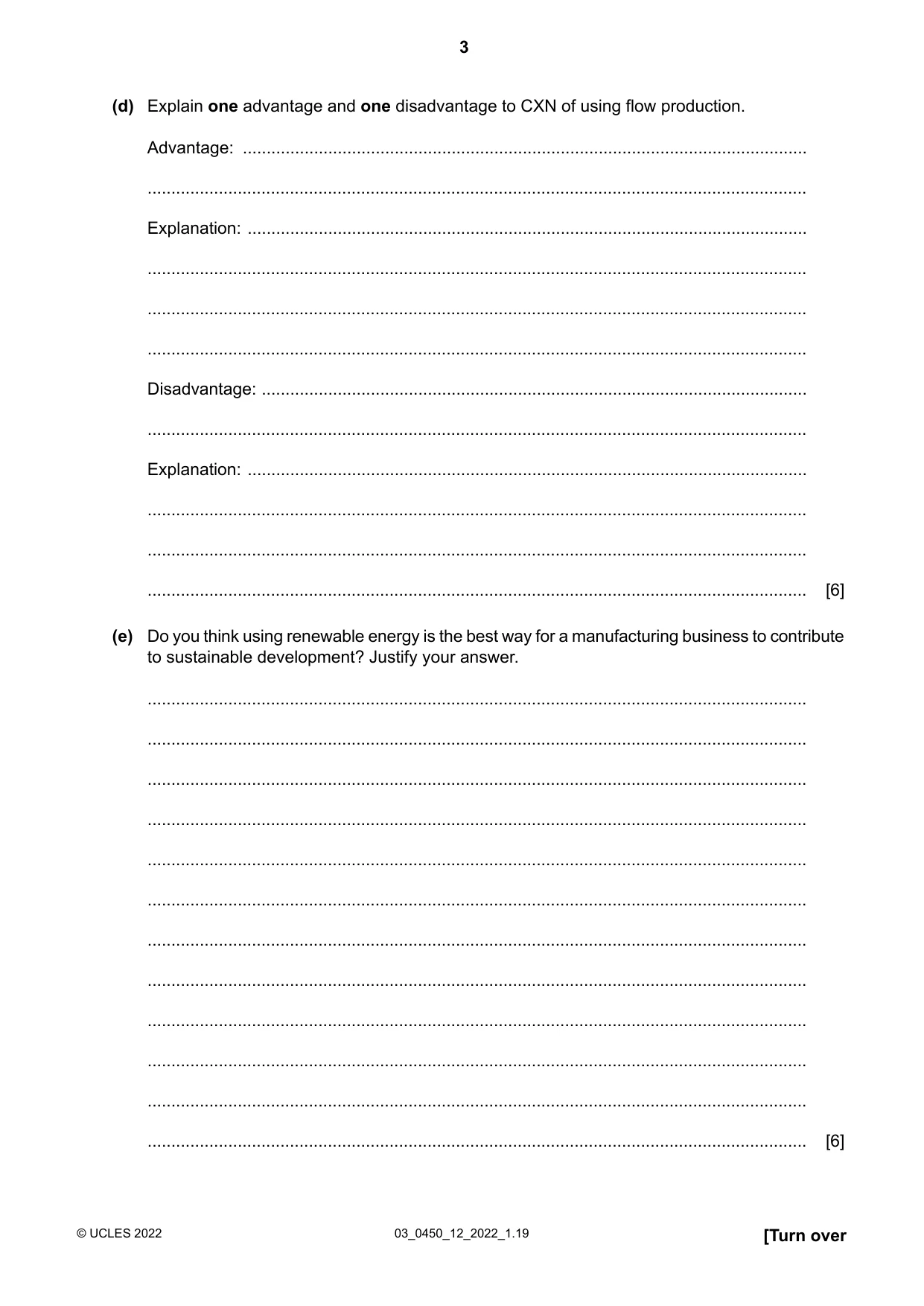 Cambridge IGCSE Business Studies 0450 2022 Feb/March Paper 1 · Variant 2 question paper, page 3 of 12