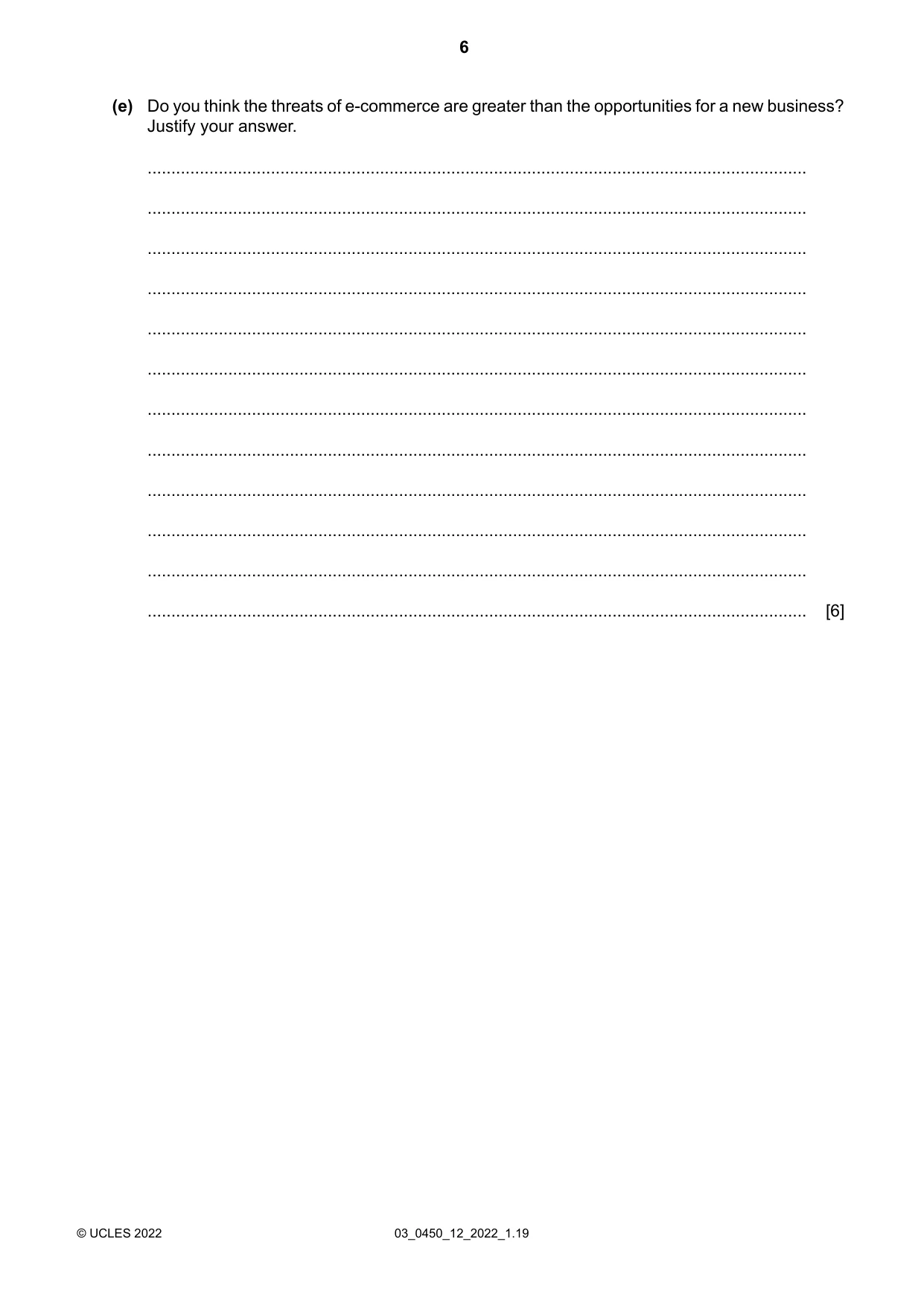 Cambridge IGCSE Business Studies 0450 2022 Feb/March Paper 1 · Variant 2 question paper, page 6 of 12