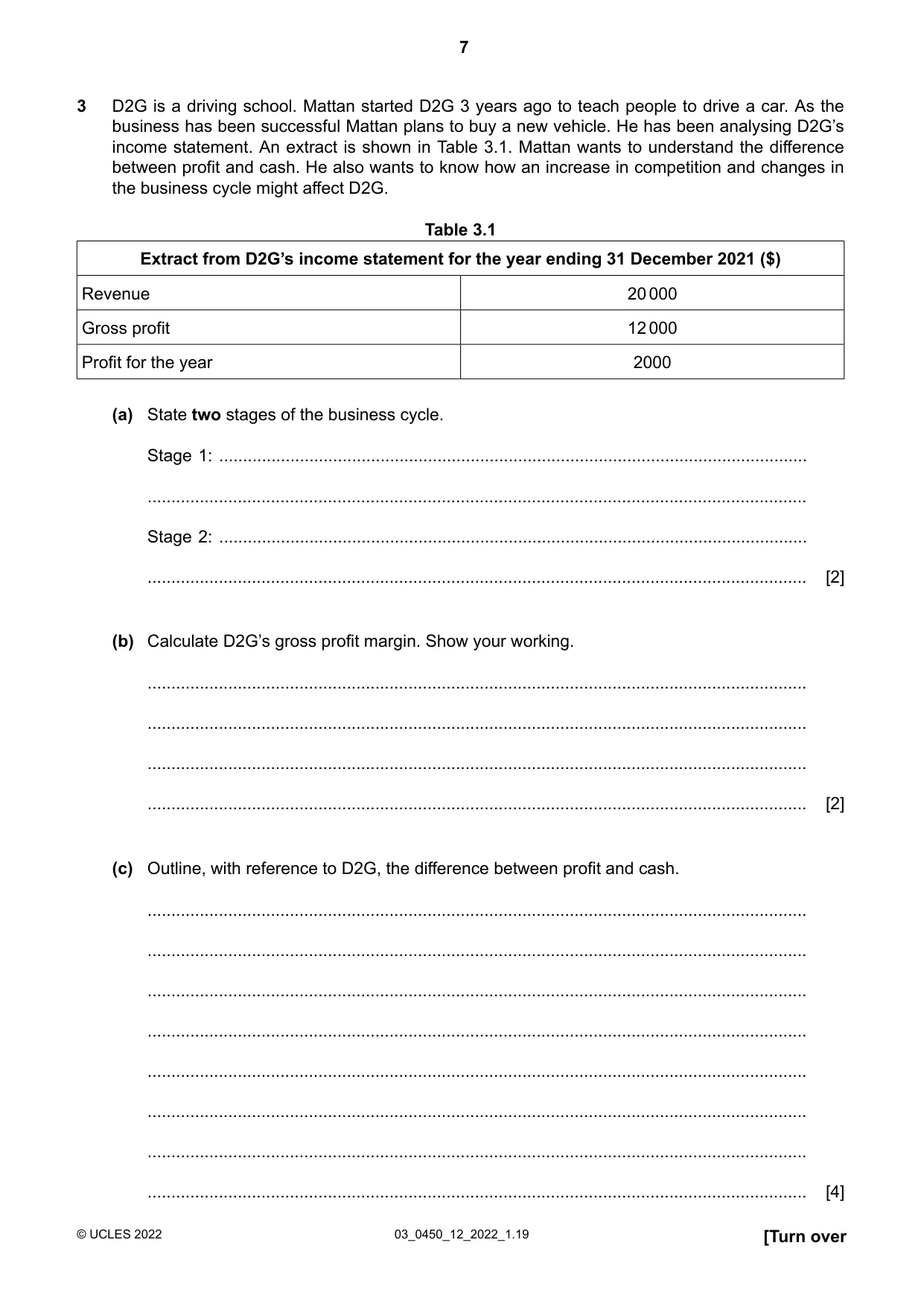 Cambridge IGCSE Business Studies 0450 2022 Feb/March Paper 1 · Variant 2 question paper, page 7 of 12