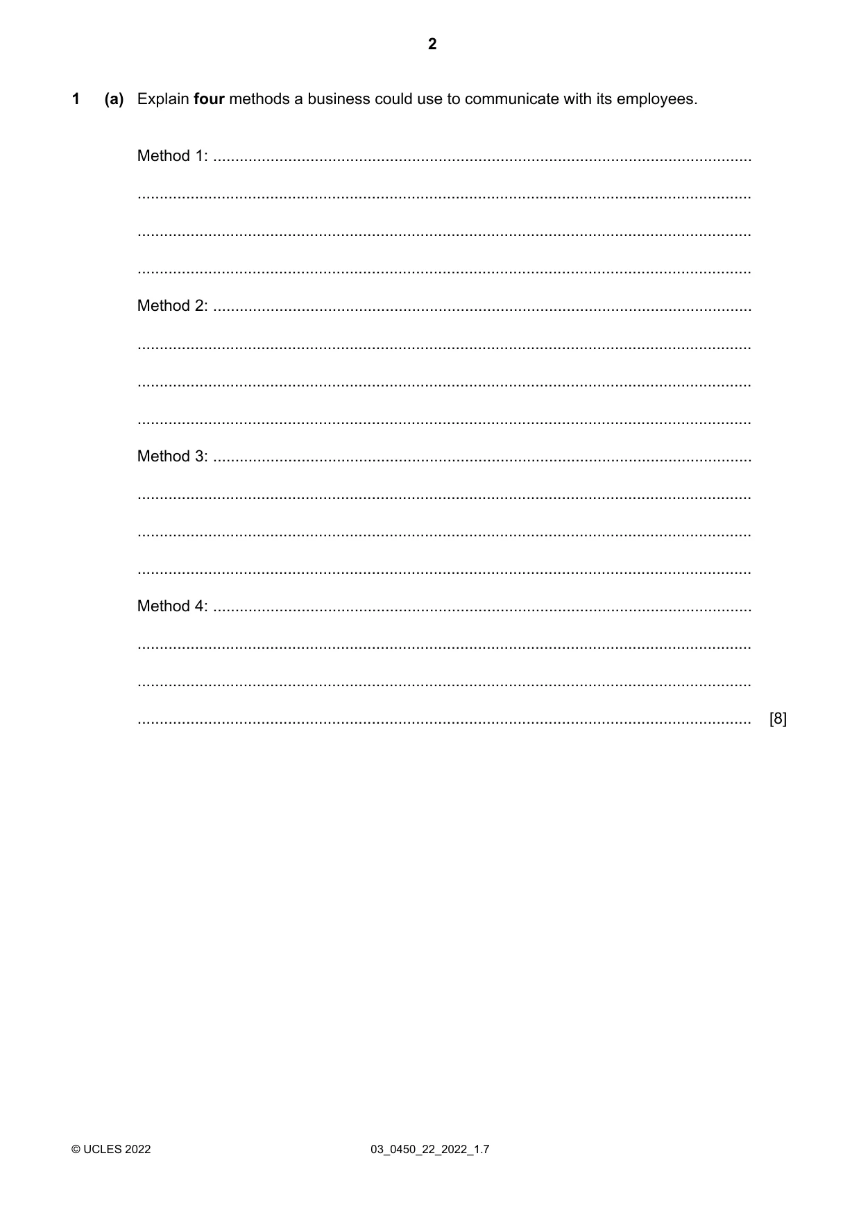 Cambridge IGCSE Business Studies 0450 2022 Feb/March Paper 2 · Variant 2 question paper, page 2 of 12