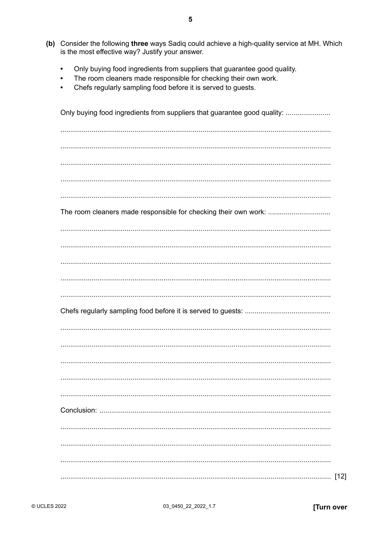 Cambridge IGCSE Business Studies 0450 2022 Feb/March Paper 2 · Variant 2 question paper, page 5 of 12