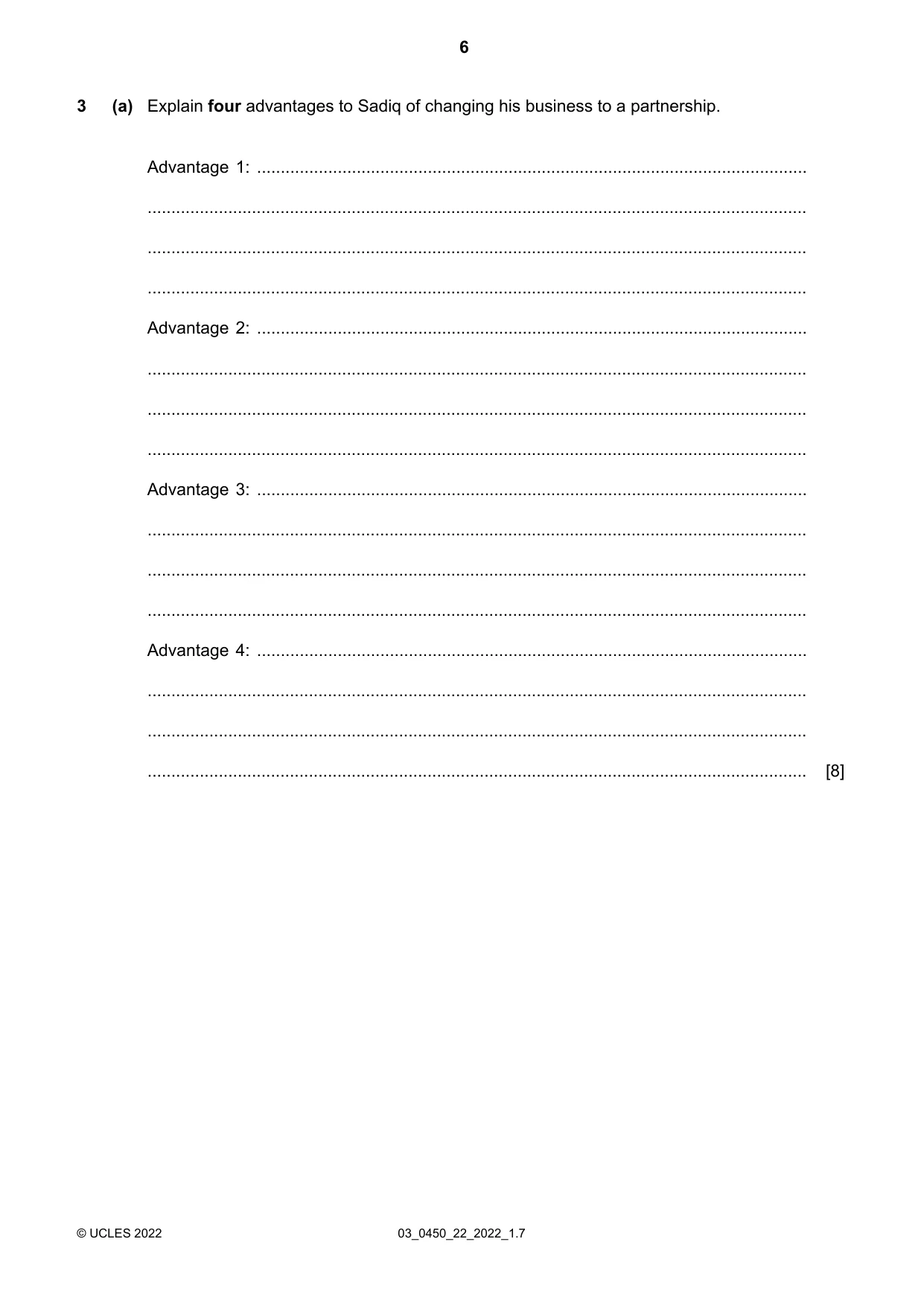 Cambridge IGCSE Business Studies 0450 2022 Feb/March Paper 2 · Variant 2 question paper, page 6 of 12