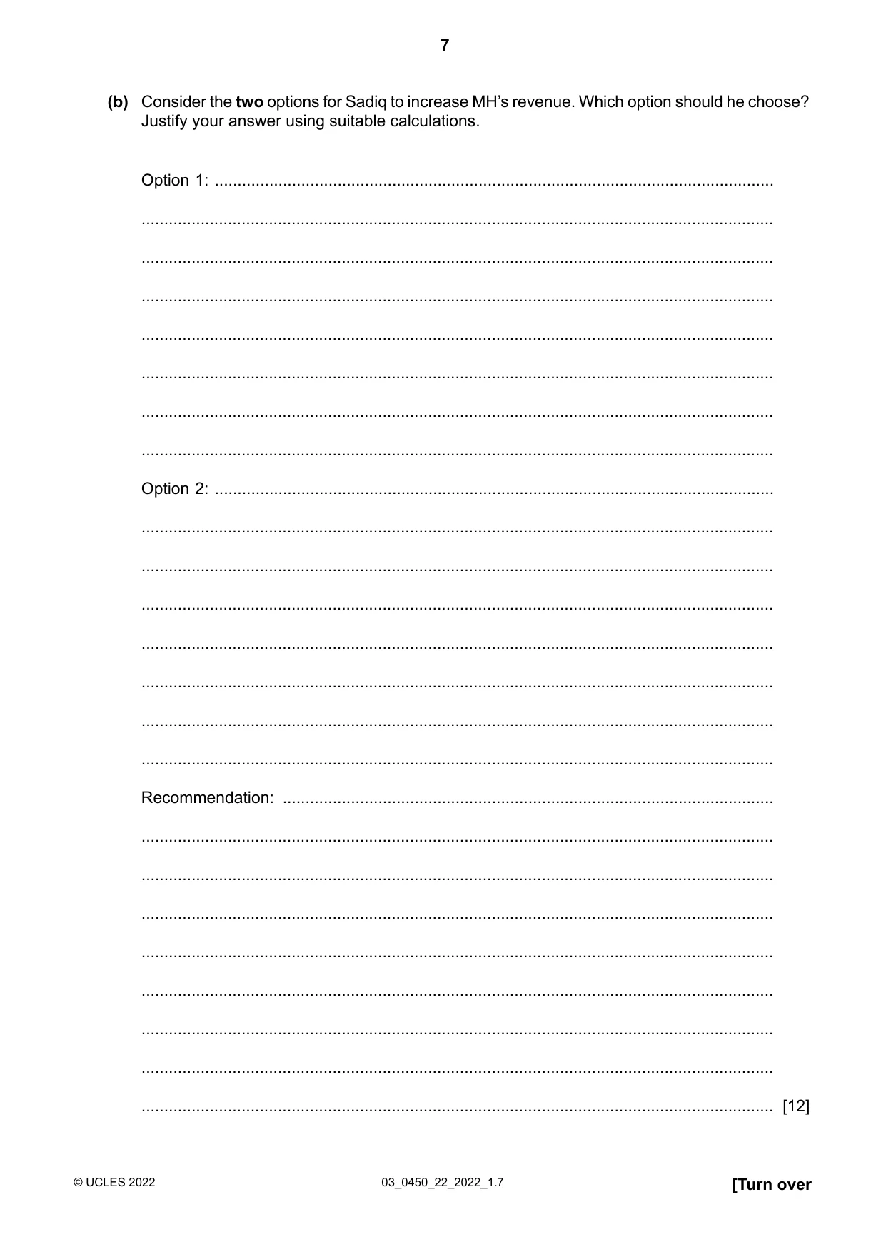Cambridge IGCSE Business Studies 0450 2022 Feb/March Paper 2 · Variant 2 question paper, page 7 of 12