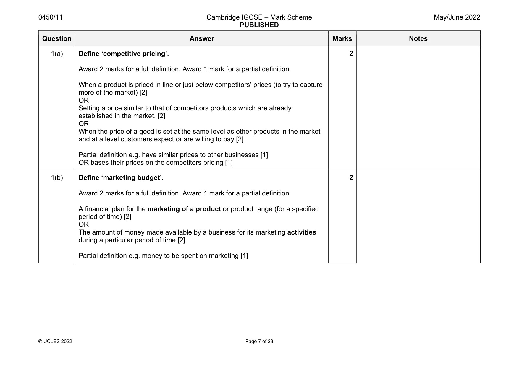 Mark scheme, page 7 of 23
