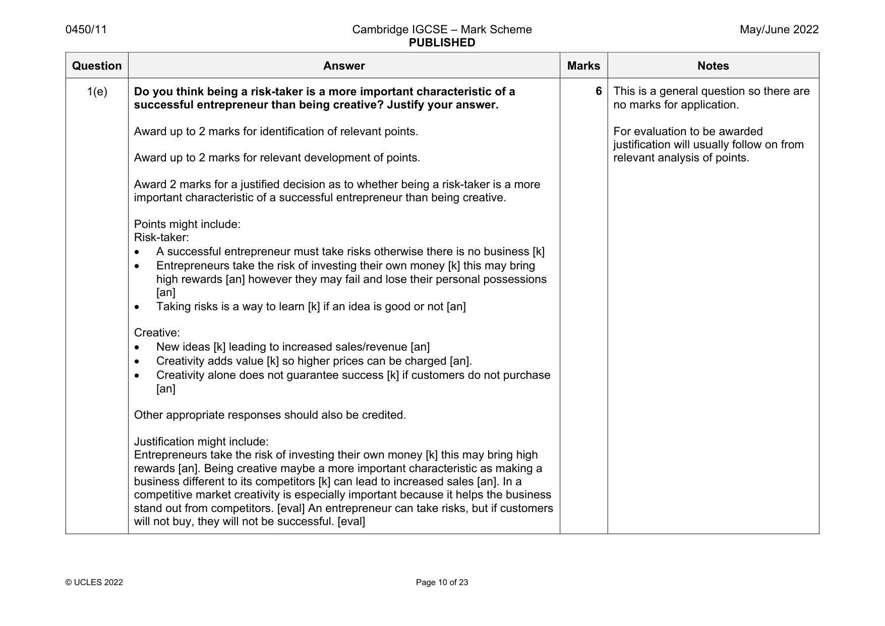 Mark scheme, page 10 of 23