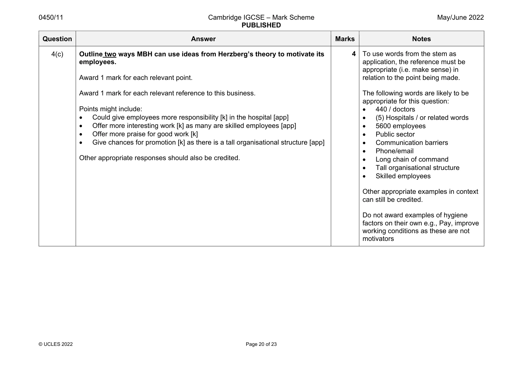 Mark scheme, page 20 of 23