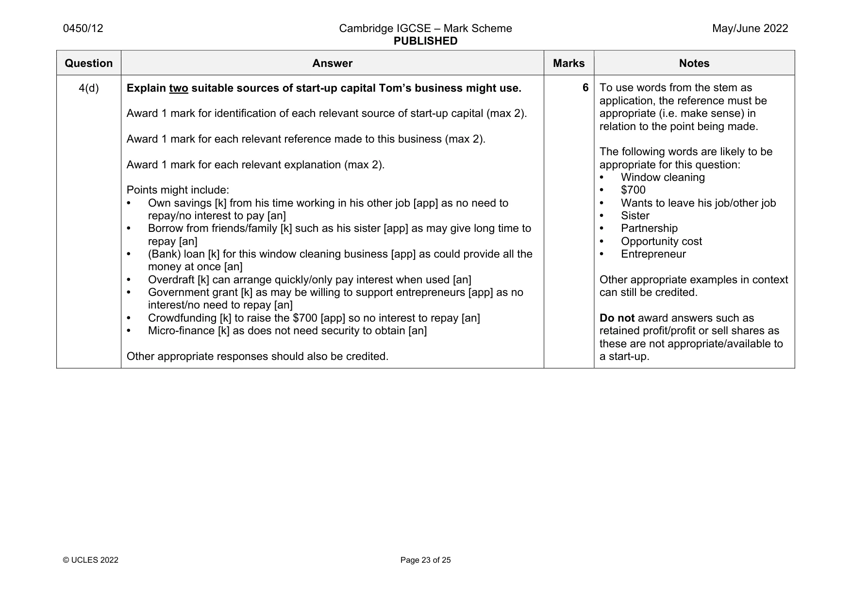 Mark scheme, page 23 of 25