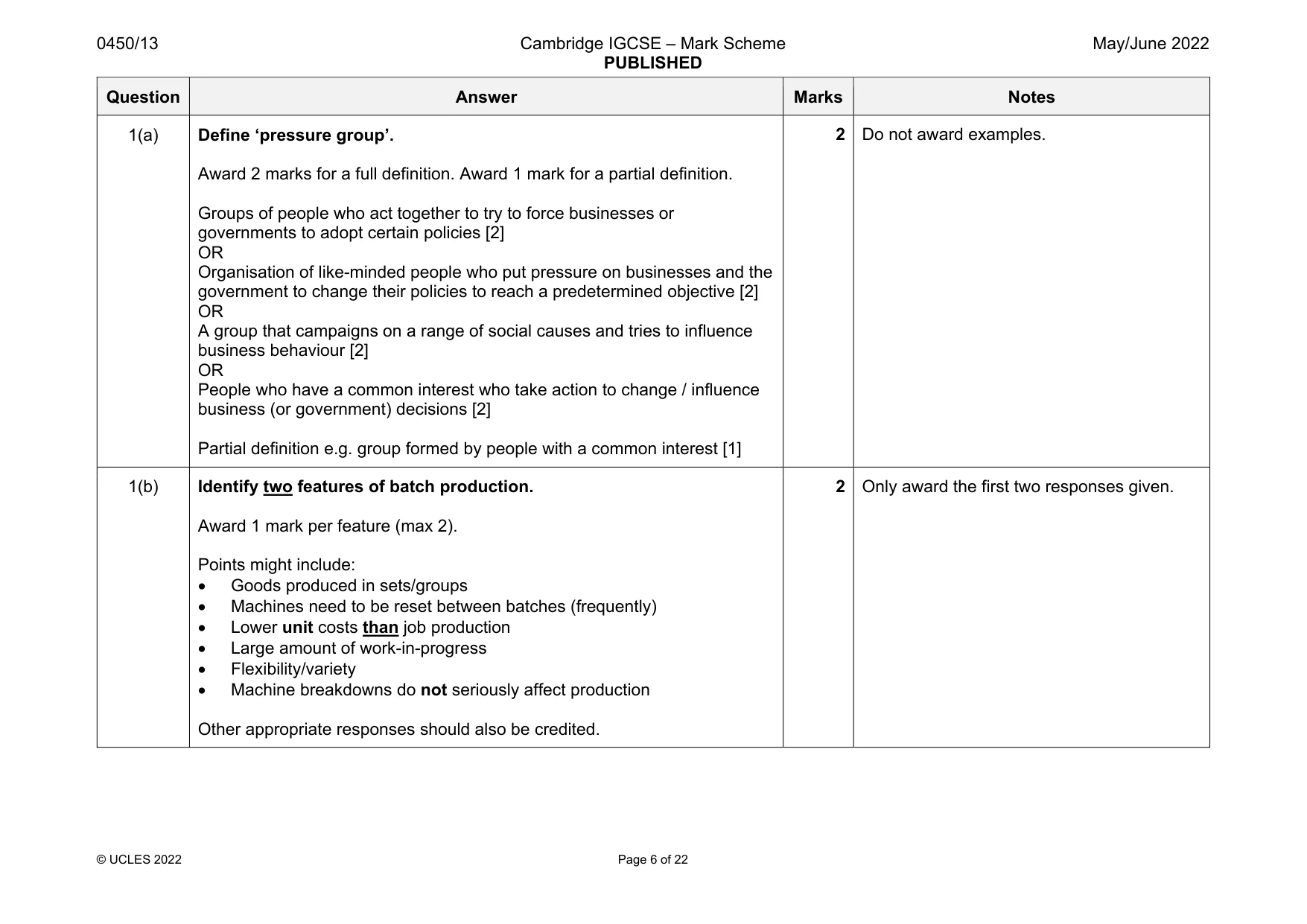 Mark scheme, page 6 of 22