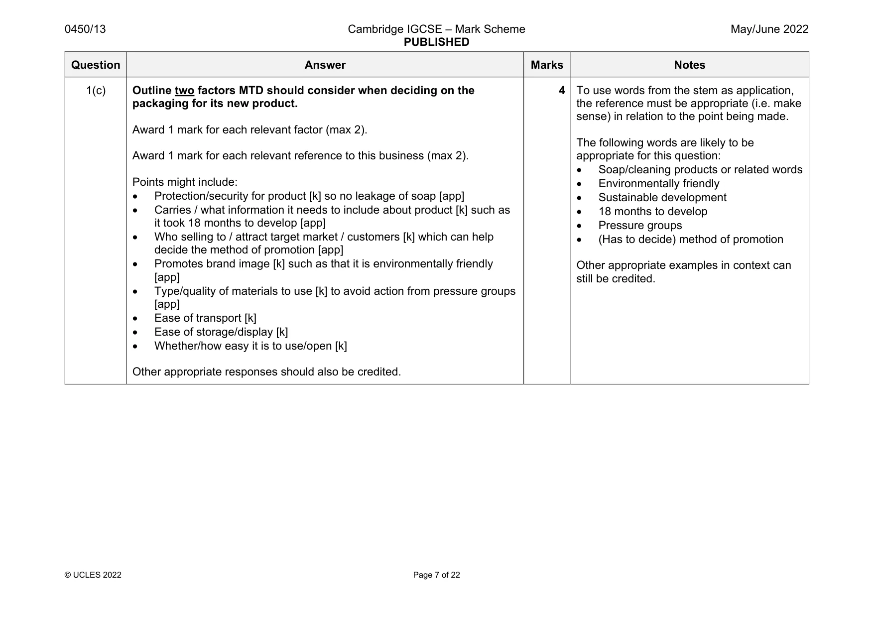 Mark scheme, page 7 of 22